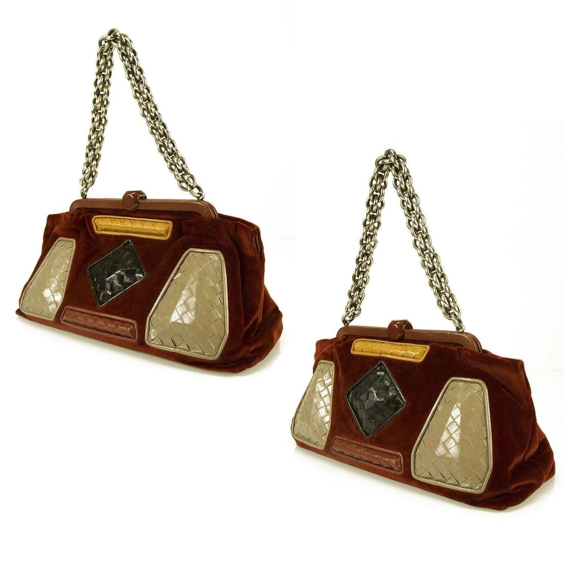 Bottega Veneta Limited Edition Velvet Burgundy Intrecciato Chain Handle Bag - 3