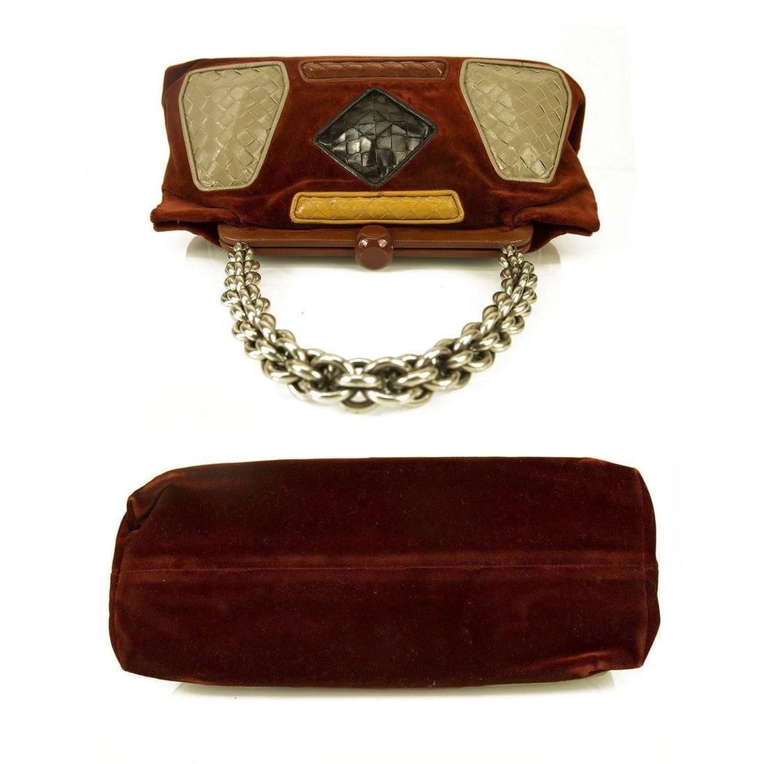 Bottega Veneta Limited Edition Velvet Burgundy Intrecciato Chain Handle Bag - 5