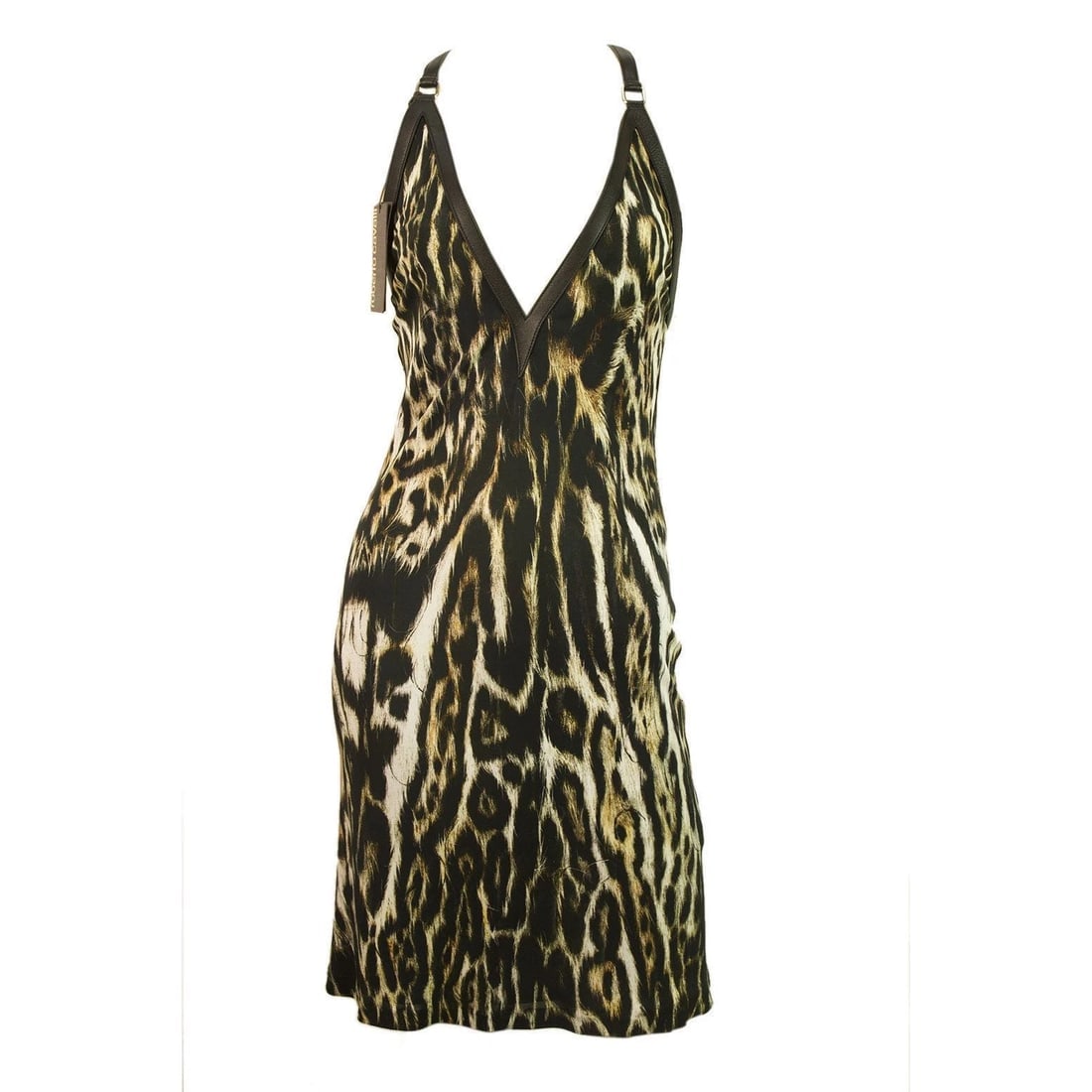 New Nwt Roberto Cavalli Animal Print Leather Straps Sexy Back Mini Dress sz 40 - 7