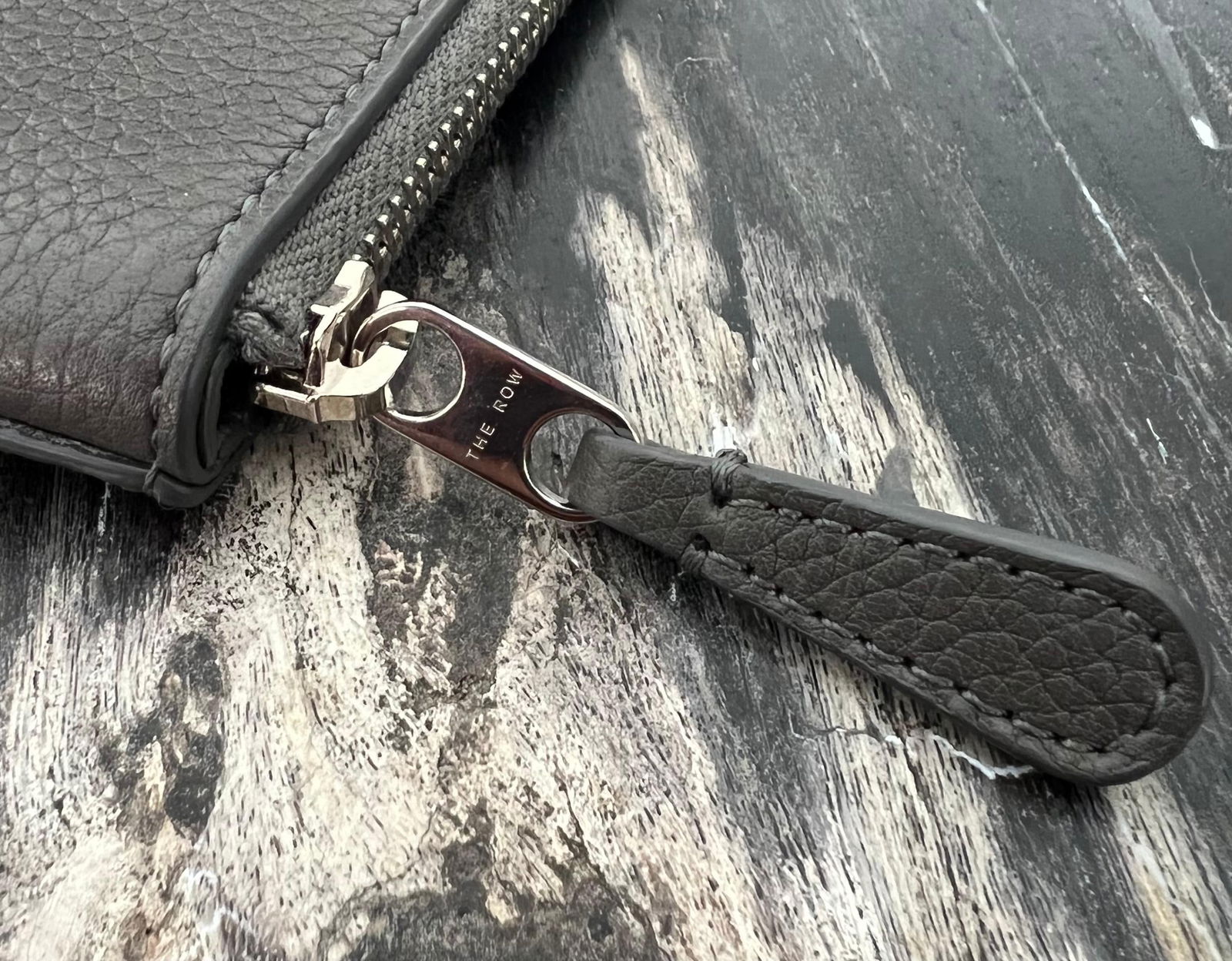 The Row Ash Grey Leather Pouch Clutch, Medium - 13