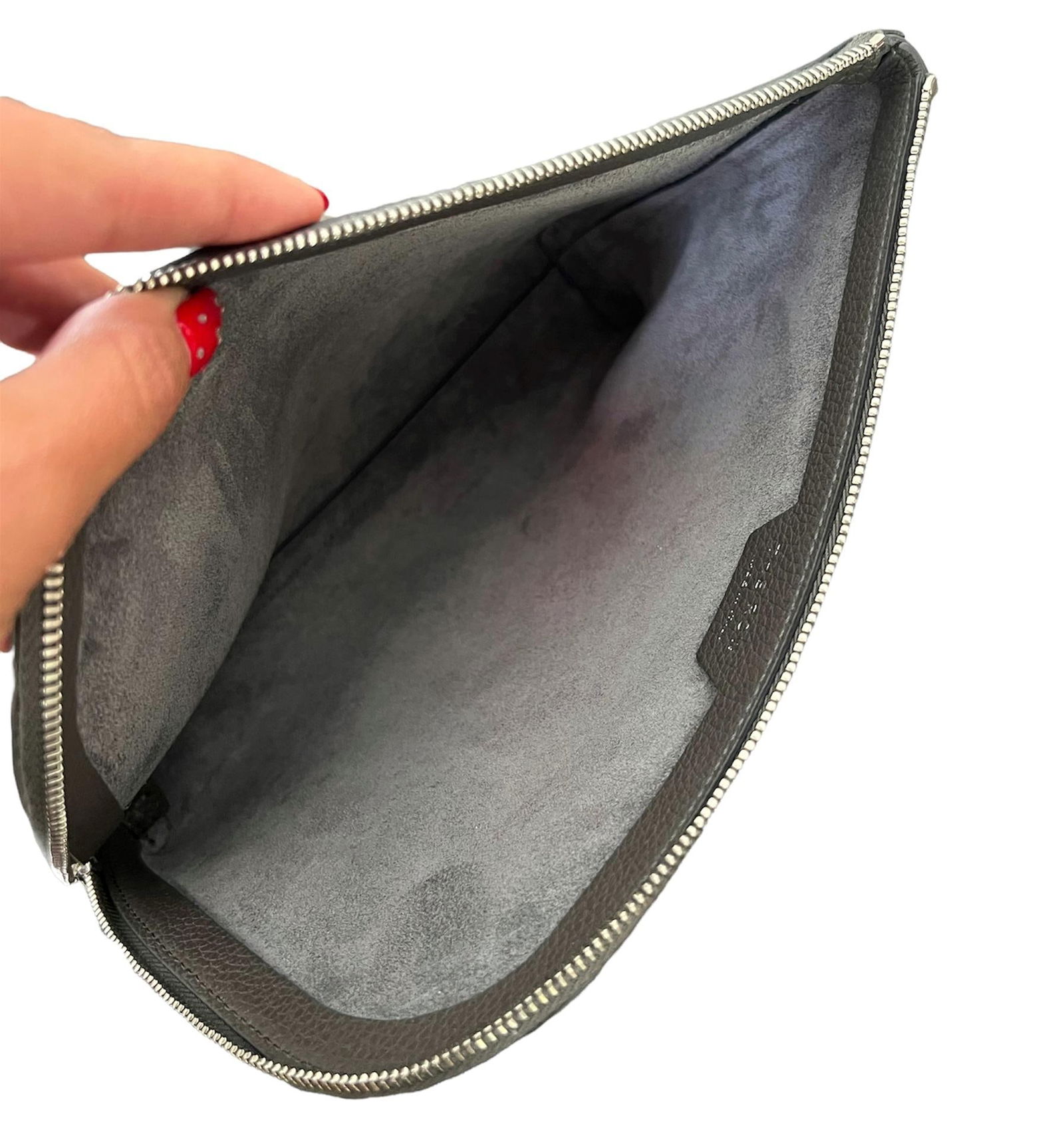 The Row Ash Grey Leather Pouch Clutch, Medium - 3