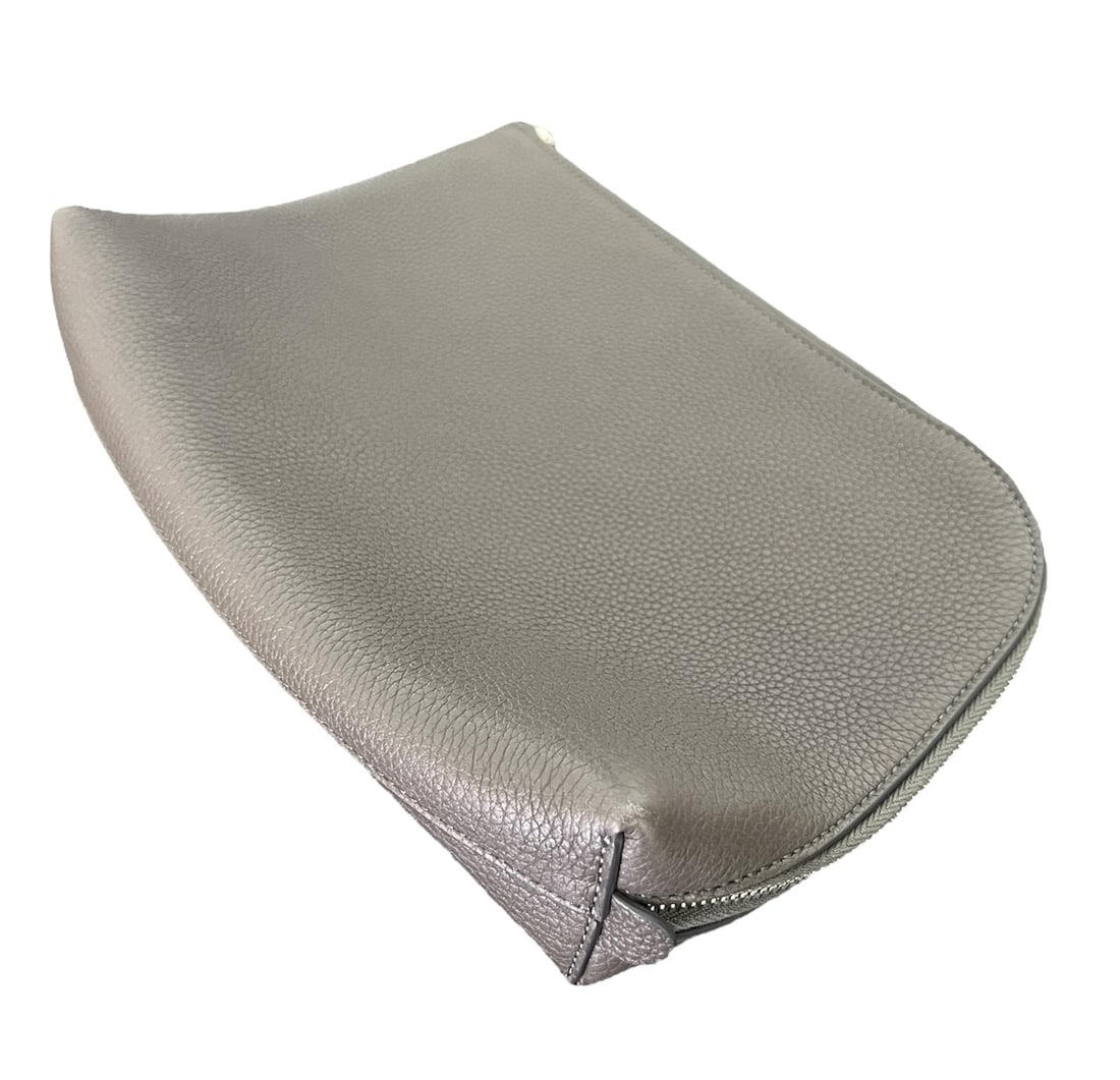 The Row Ash Grey Leather Pouch Clutch, Medium - 8