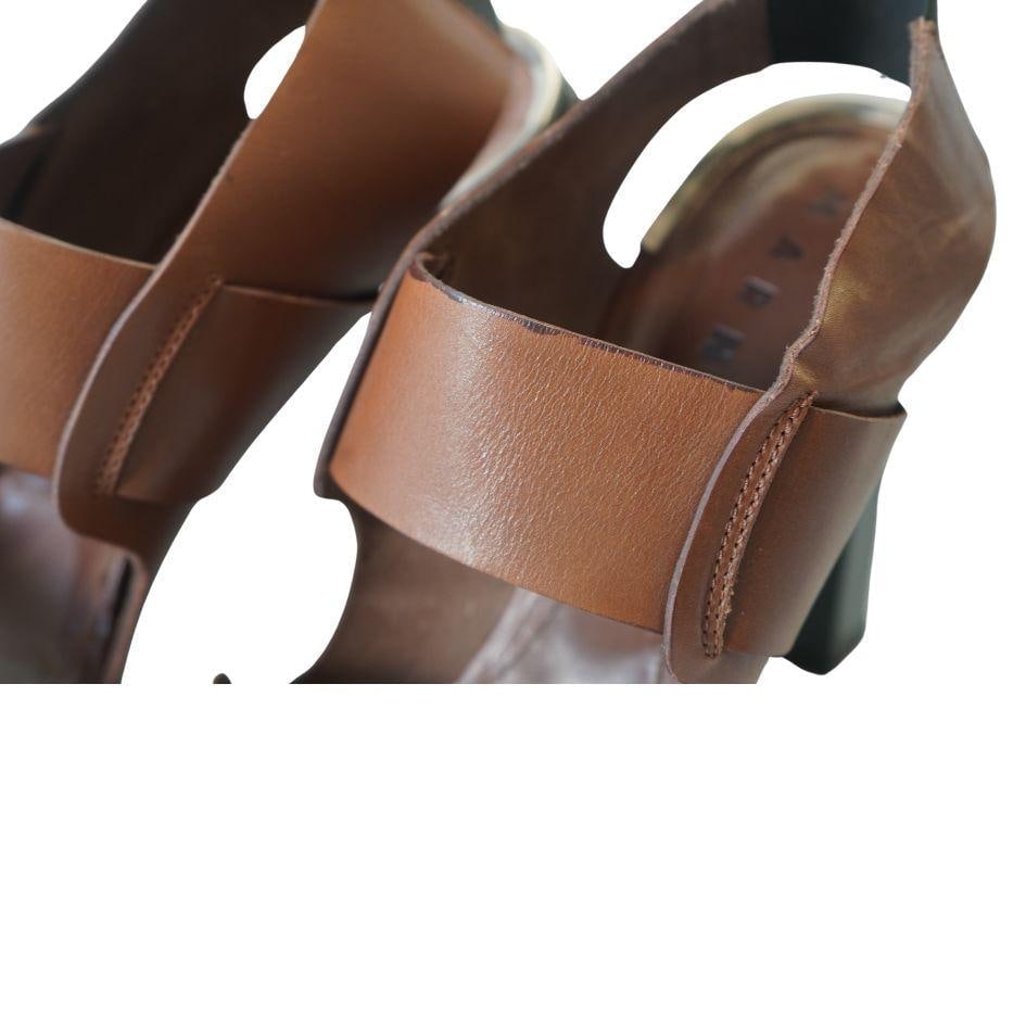 Marni Brown Leather Block Heel Sandals 40.5 - 3