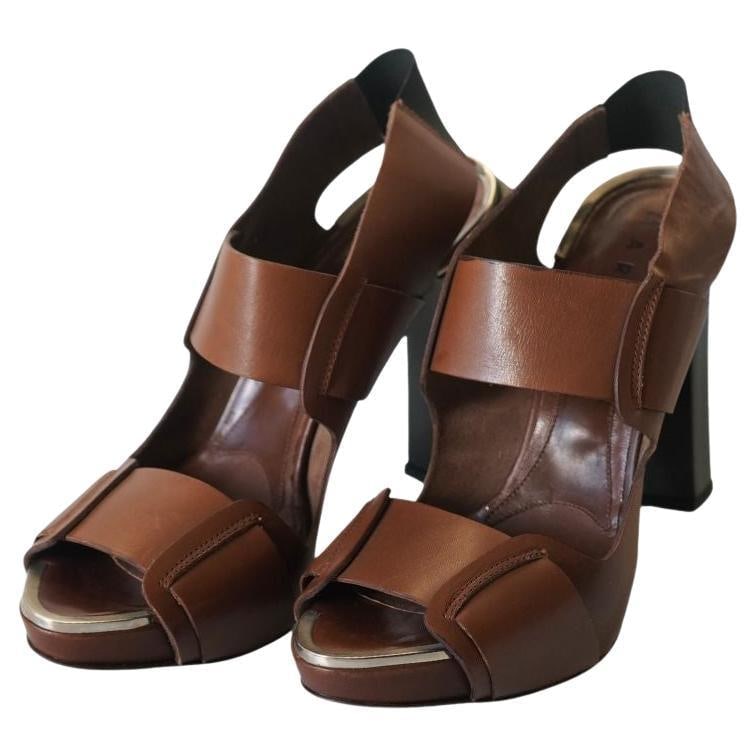 Marni Brown Leather Block Heel Sandals 40.5 - 7