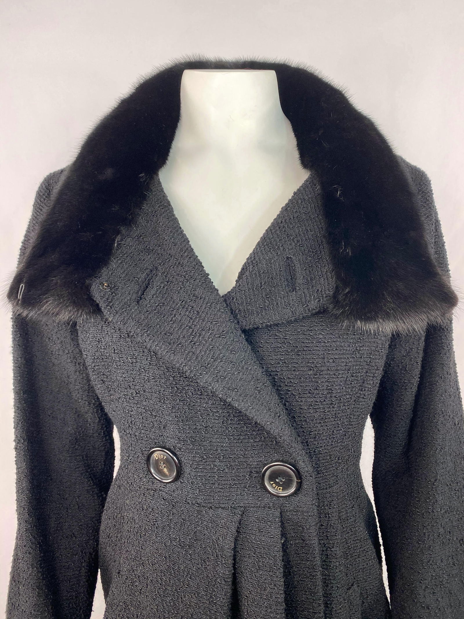 Christian Dior Black Wool Tweed and Fur Coat Jacket Size 40 - 10