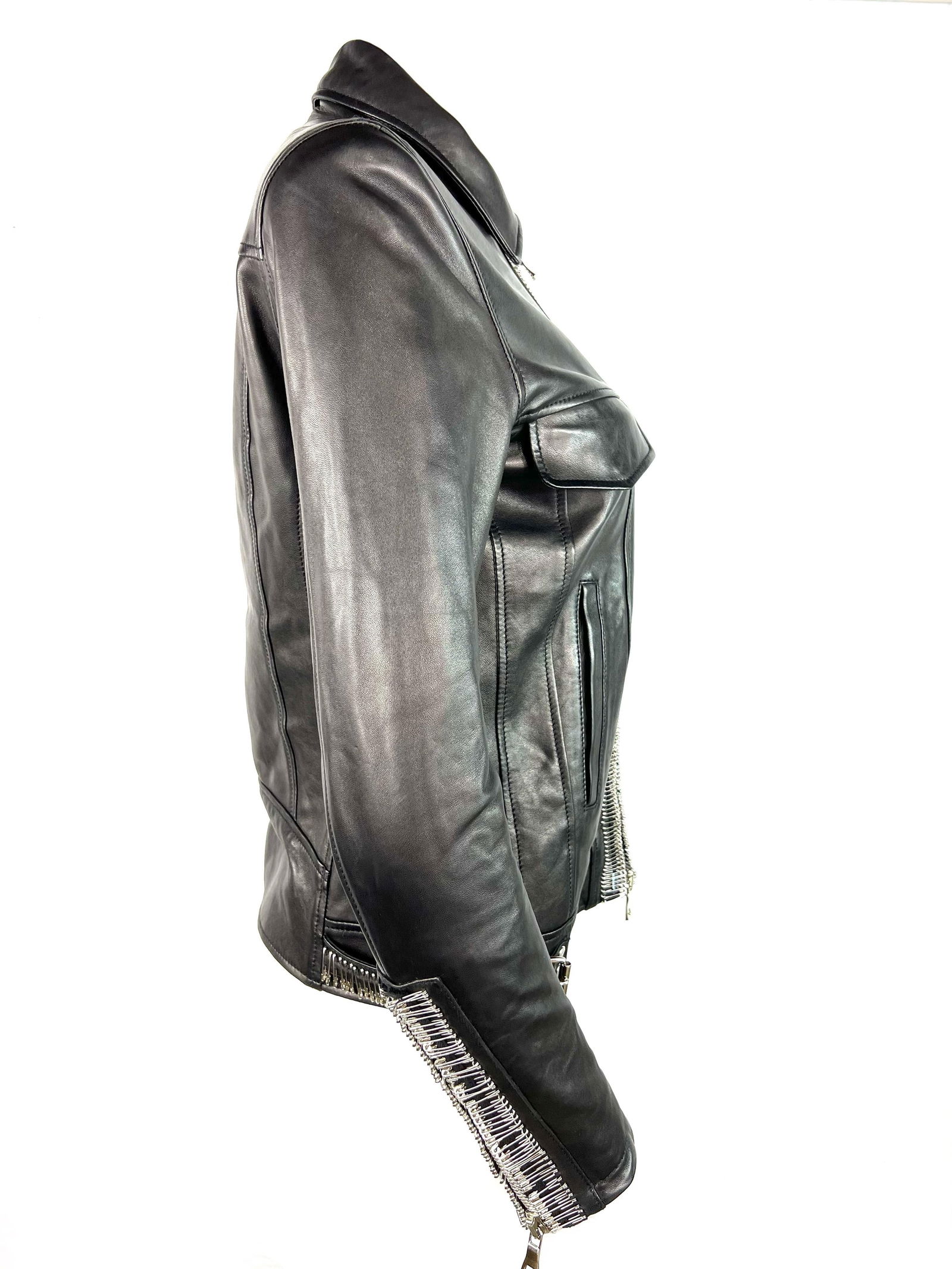 Balmain Black Leather Jacket, Size 38 - 11