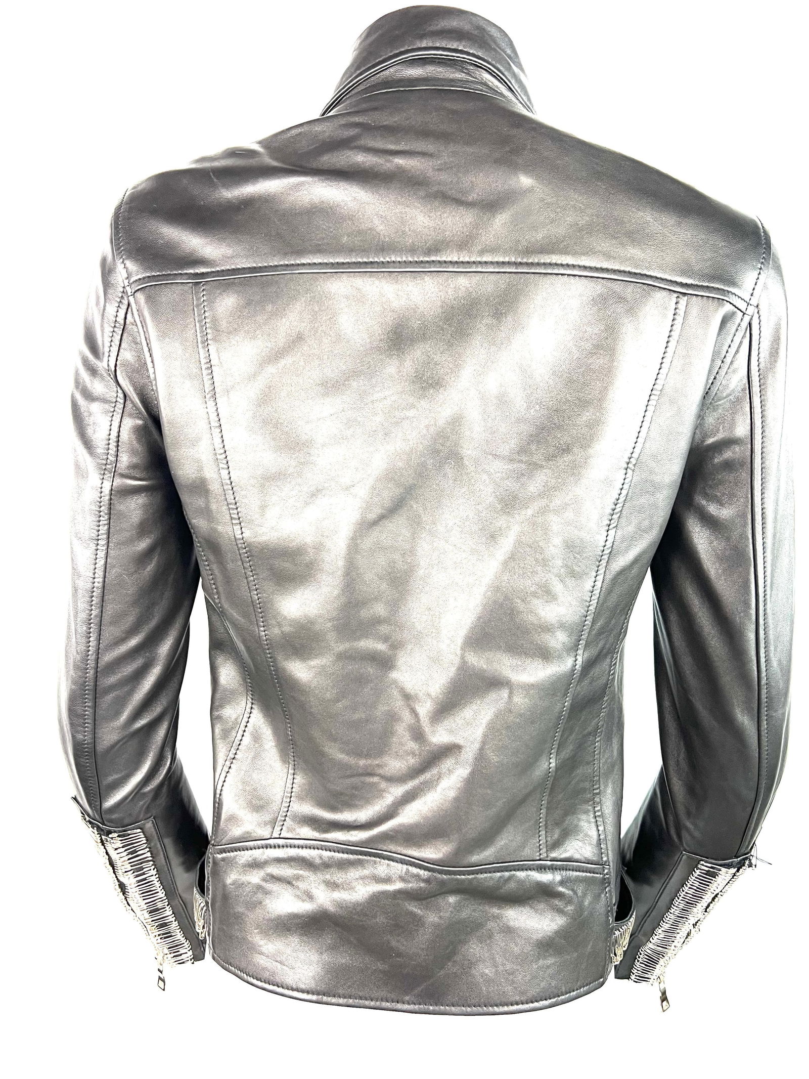 Balmain Black Leather Jacket, Size 38 - 12