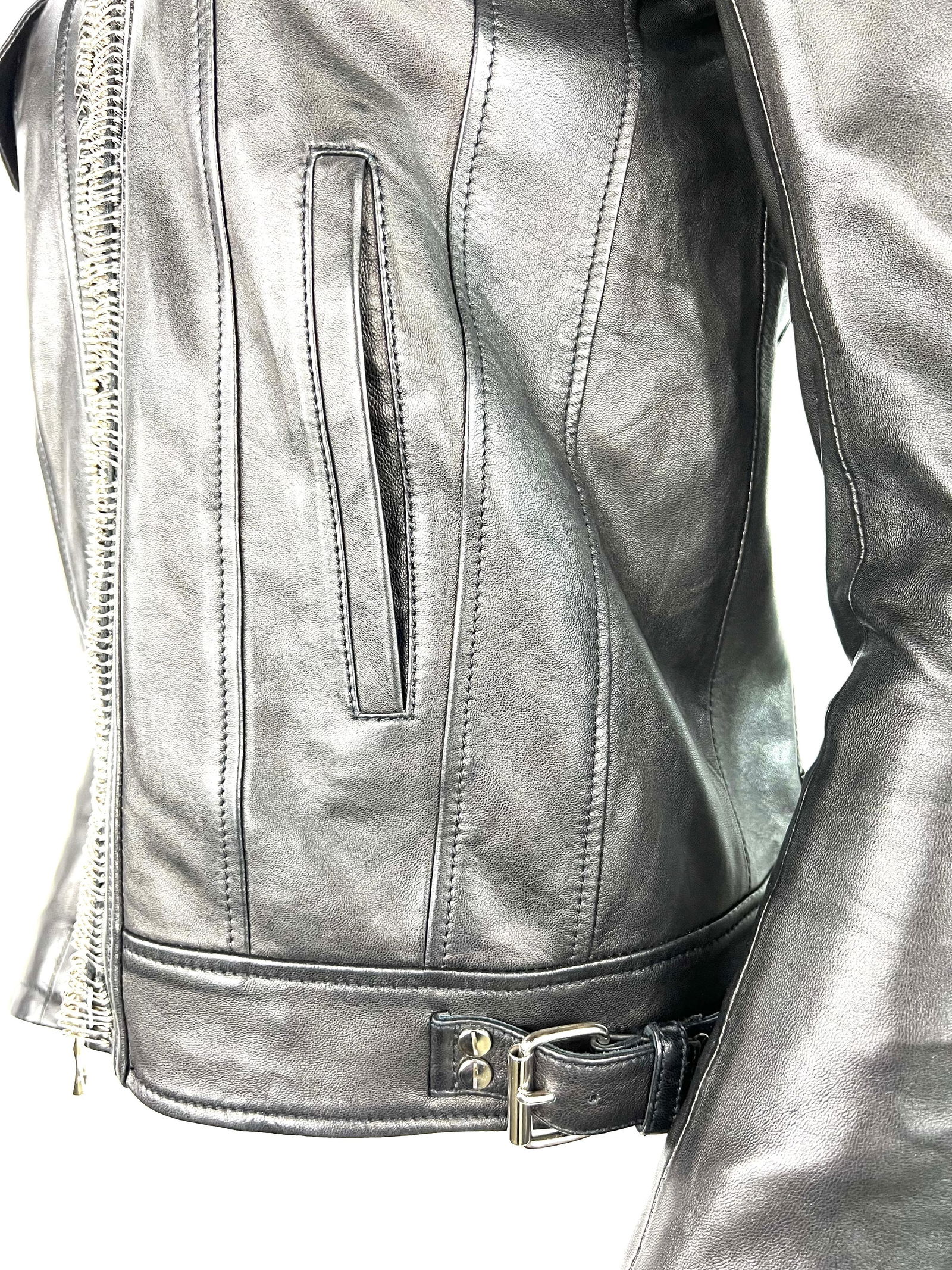 Balmain Black Leather Jacket, Size 38 - 14