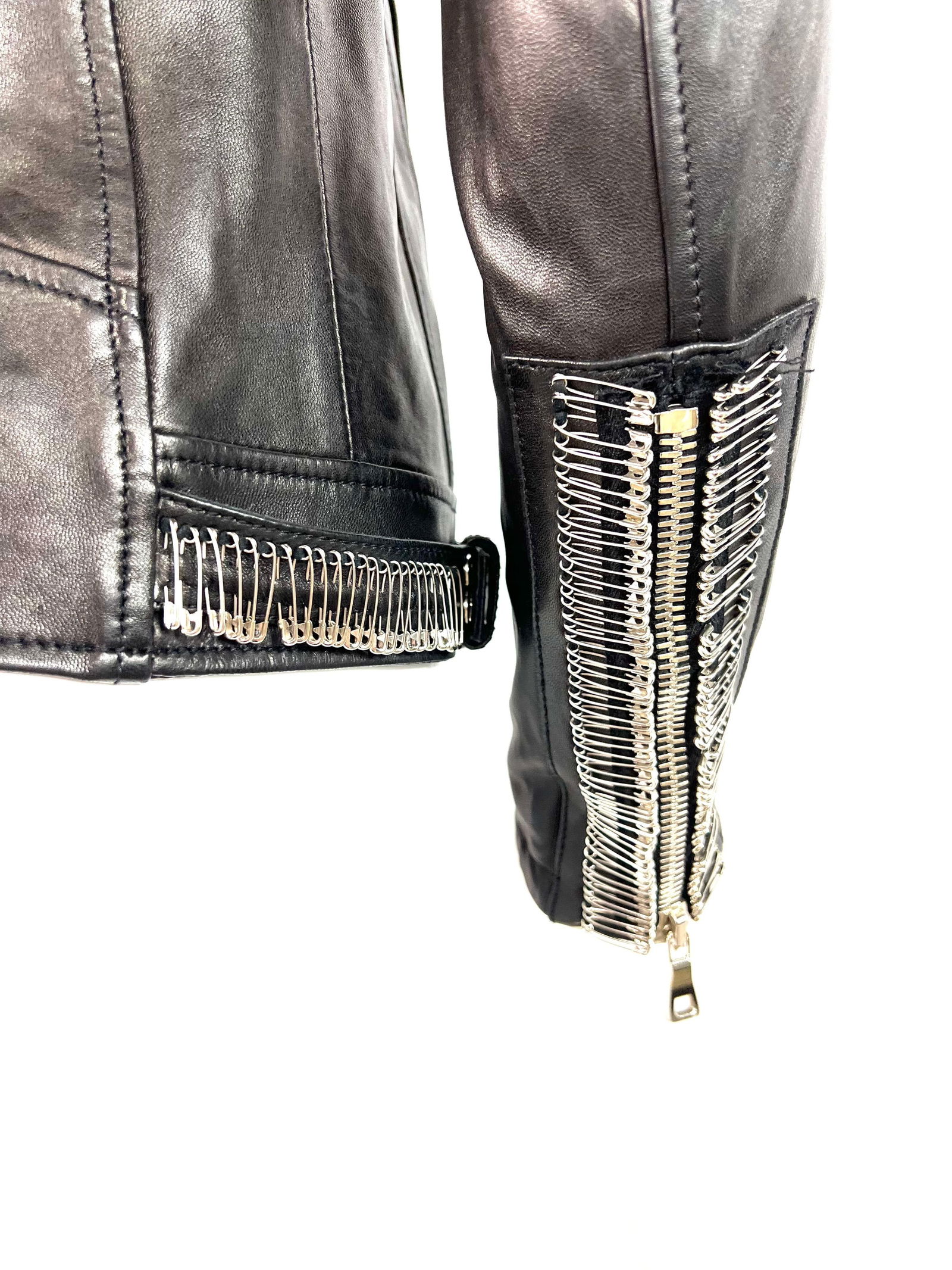 Balmain Black Leather Jacket, Size 38 - 2