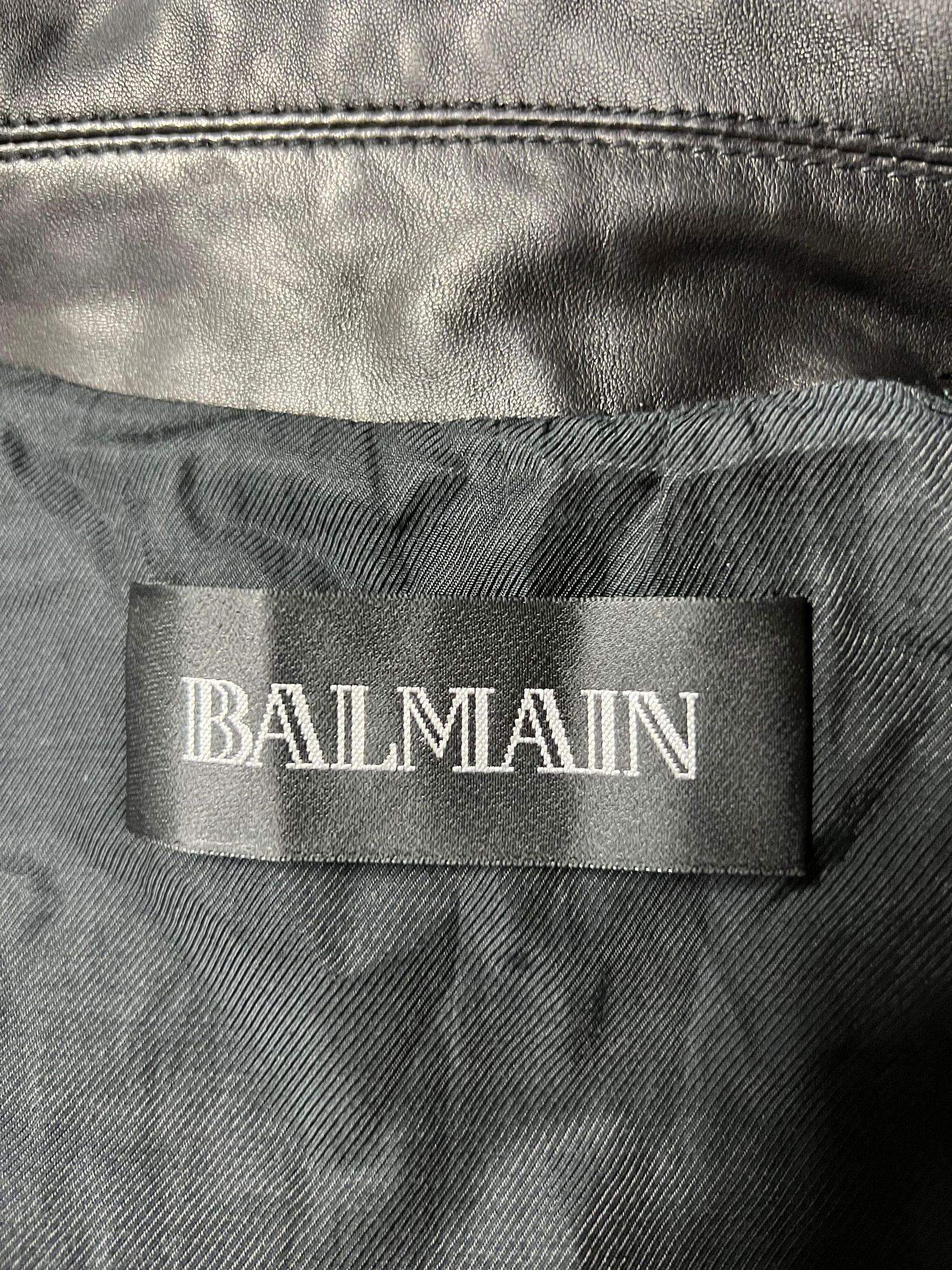 Balmain Black Leather Jacket, Size 38 - 5