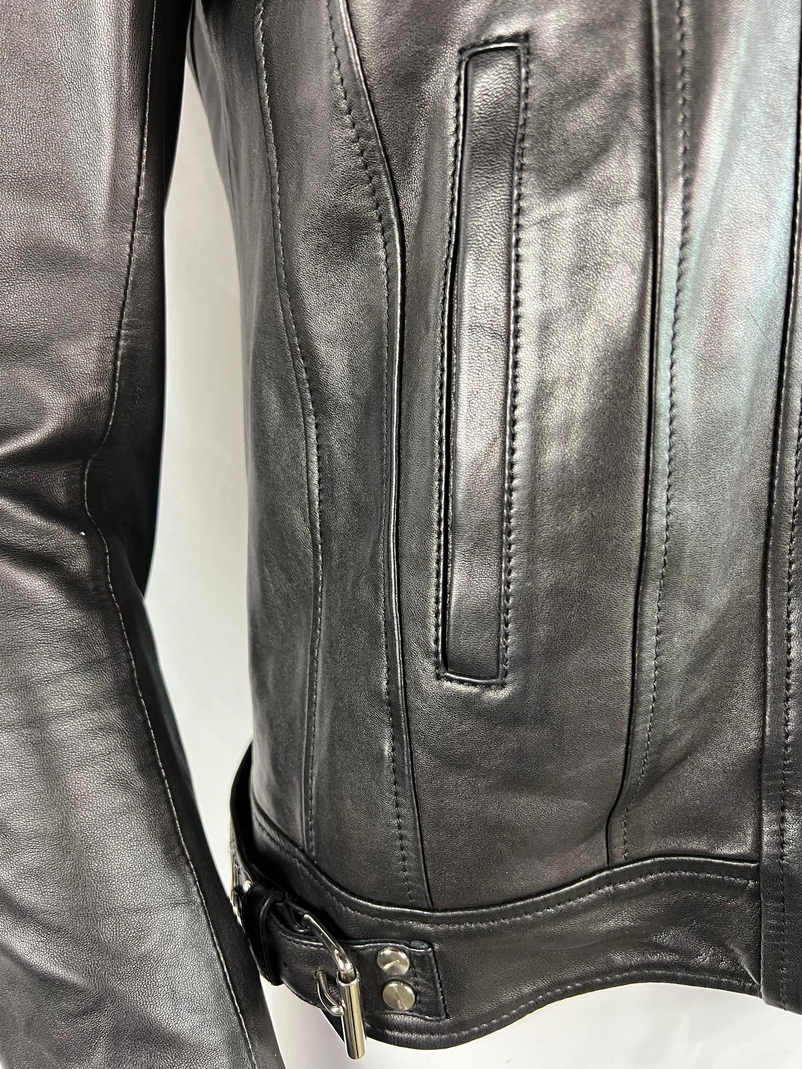 Balmain Black Leather Jacket, Size 38 - 8