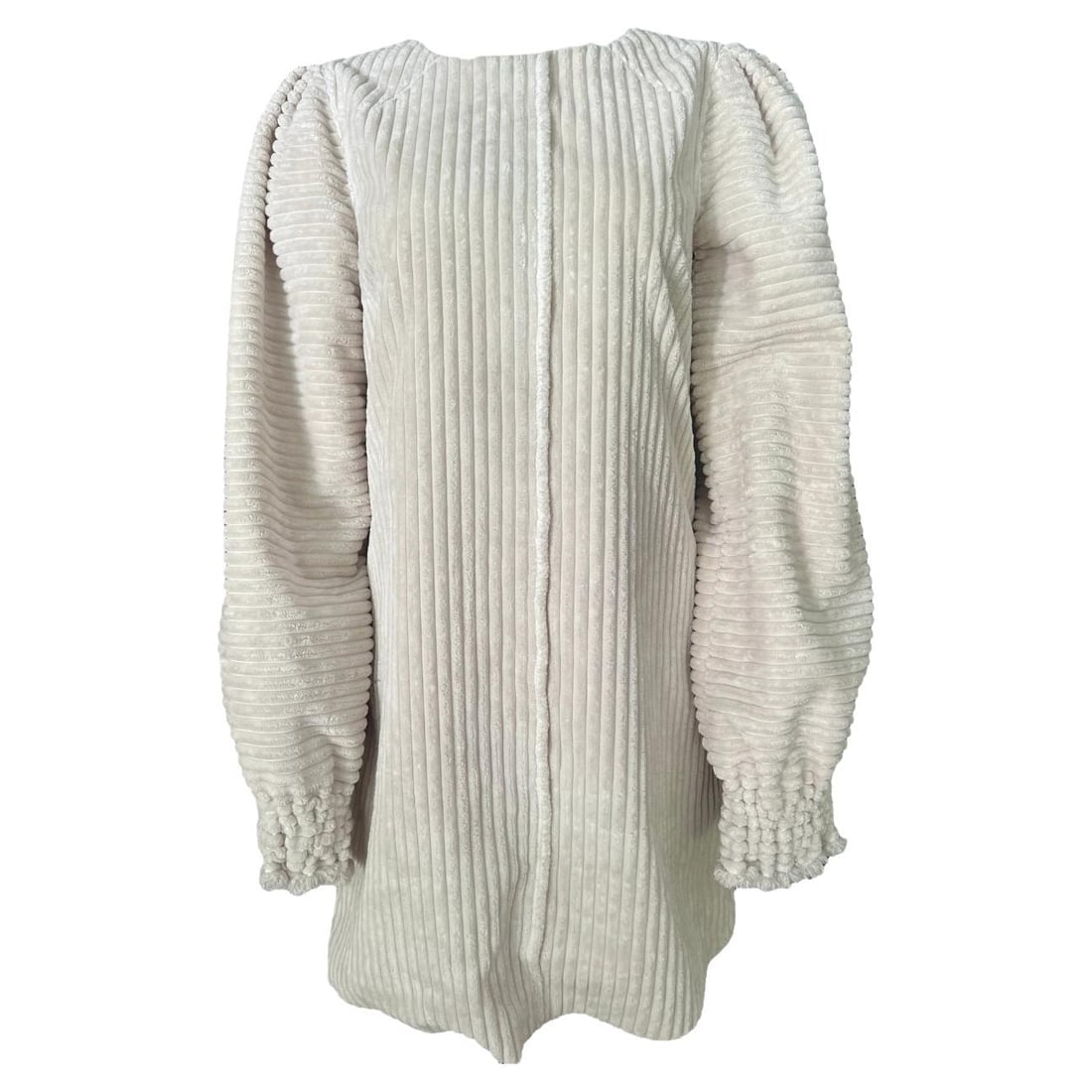 Dolce & Gabbana Mini Dress, Size 42: Neutral color Velvet finish Crew neck line Long balloon sleeves Above the knee length Made in Italy Reserve: $760.00 Shipping:Domestic: Flat-rate of $85.99 to anywhere within the