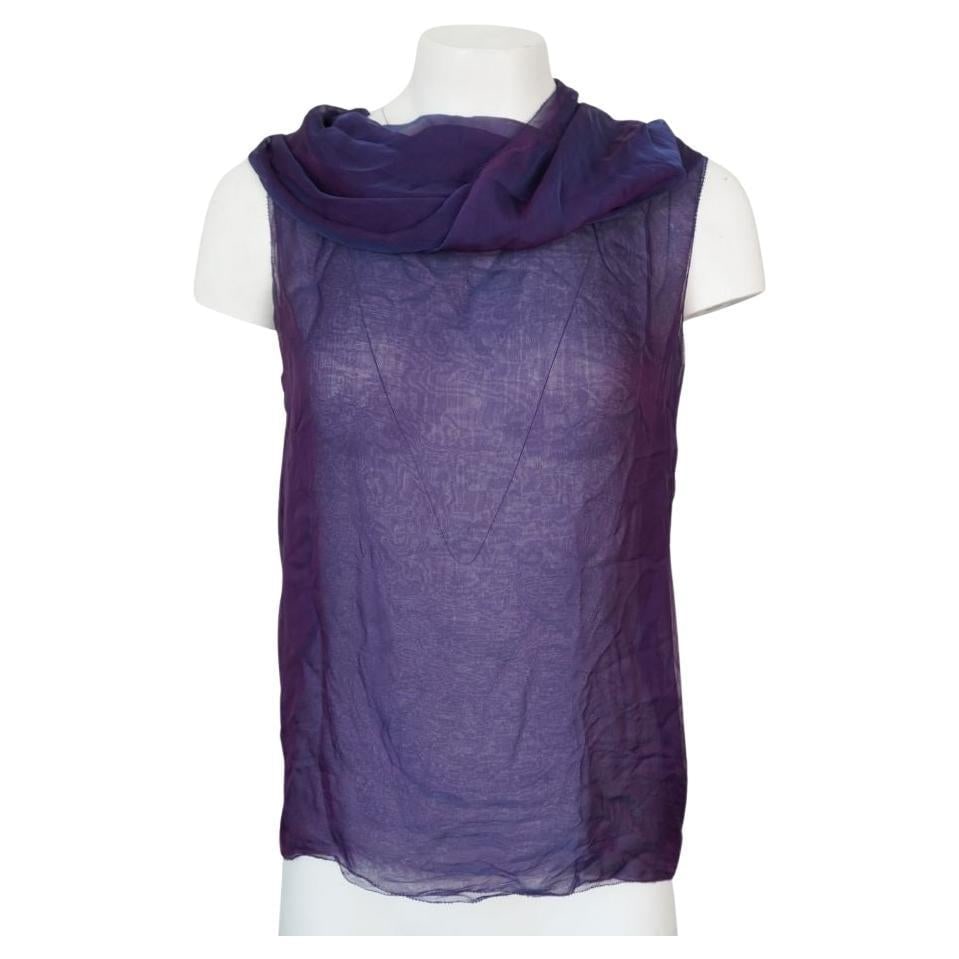 The Row Silk Sheer Purple Cowl Neck Top: The Row Silk Sheer Purple Cowl Neck Top Size 4 Length 23" Bust 40" Waist 40" The base of the top is made of 2 sheer layers of 100% silk. The cowl neck is made of 4 sheer layers beautifully draping