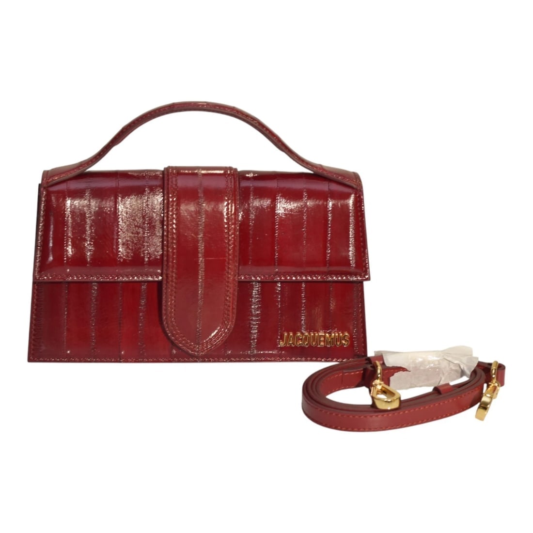 Jacquemus Le Grand Bambino Leather top Handle bag in Red glossed leather & strap - 13
