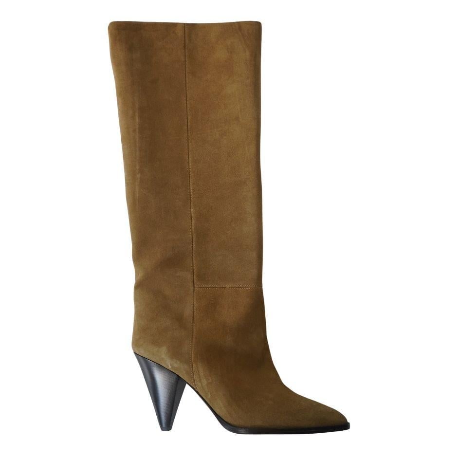 Isabel Marant Suede Khaki Knee High Boots - 10