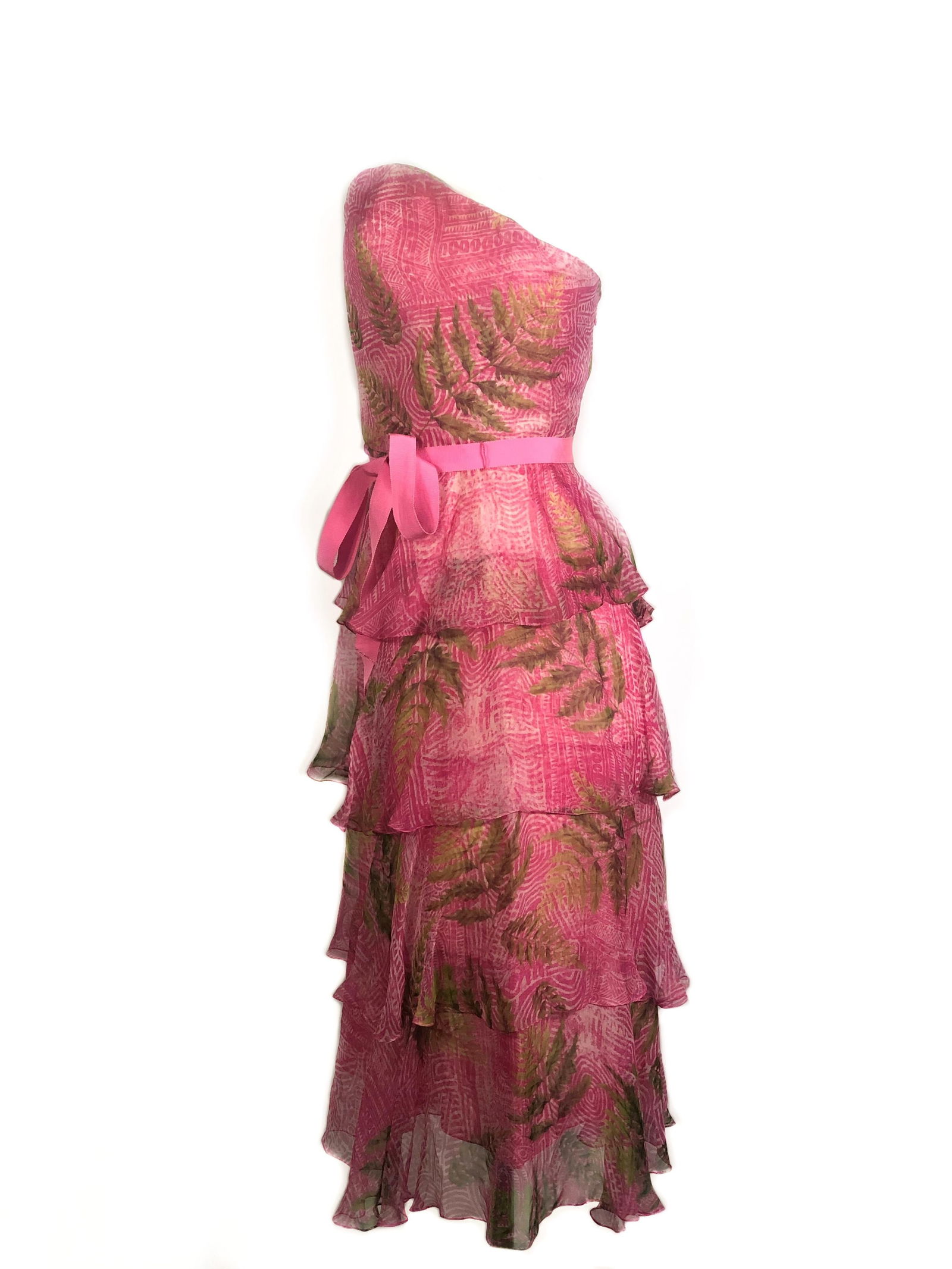 OSCAR DE LA RENTA Silk Strapless Pink Midi Dress w/ Belt Size 6 - 9