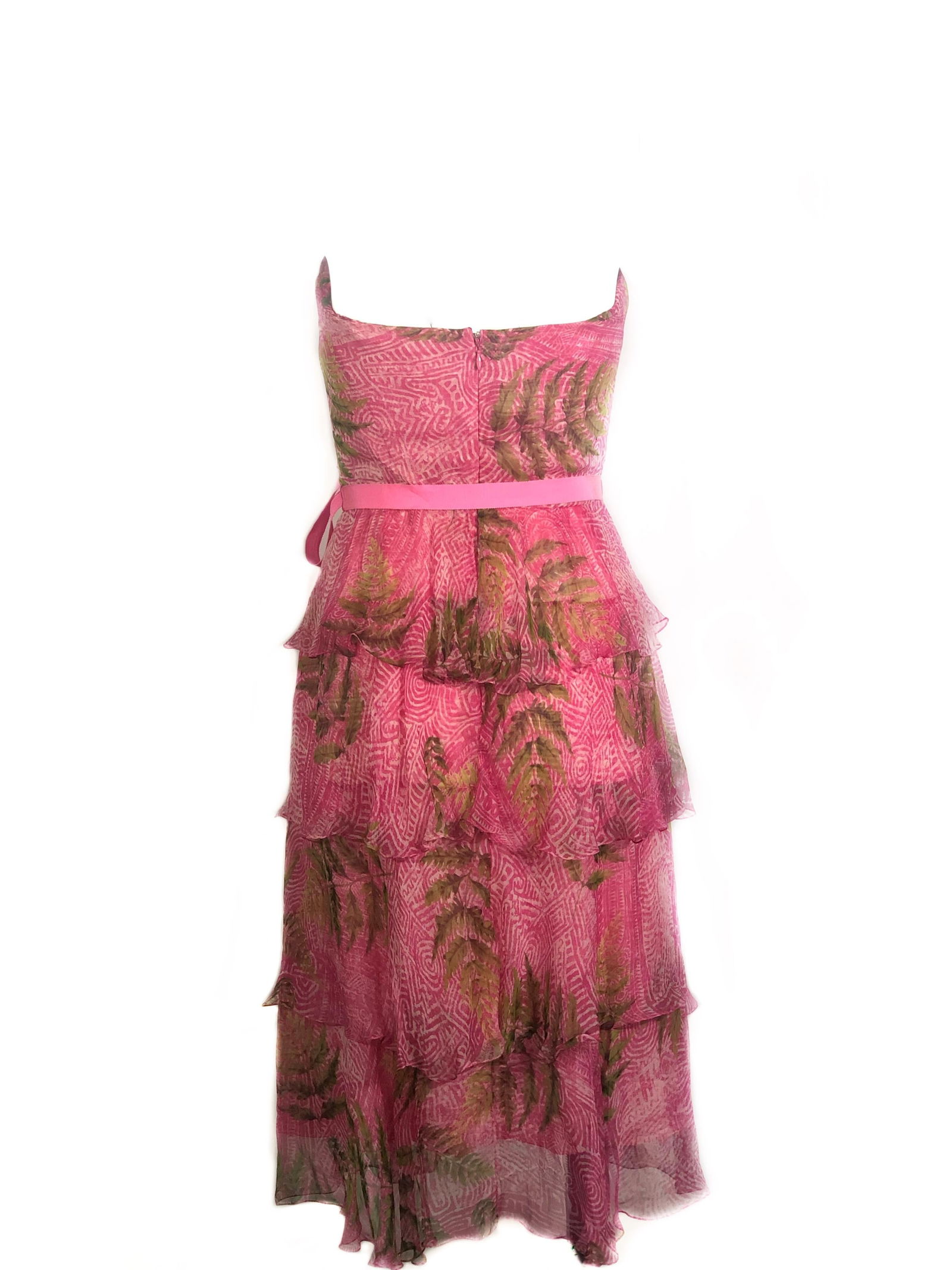 OSCAR DE LA RENTA Silk Strapless Pink Midi Dress w/ Belt Size 6 - 10