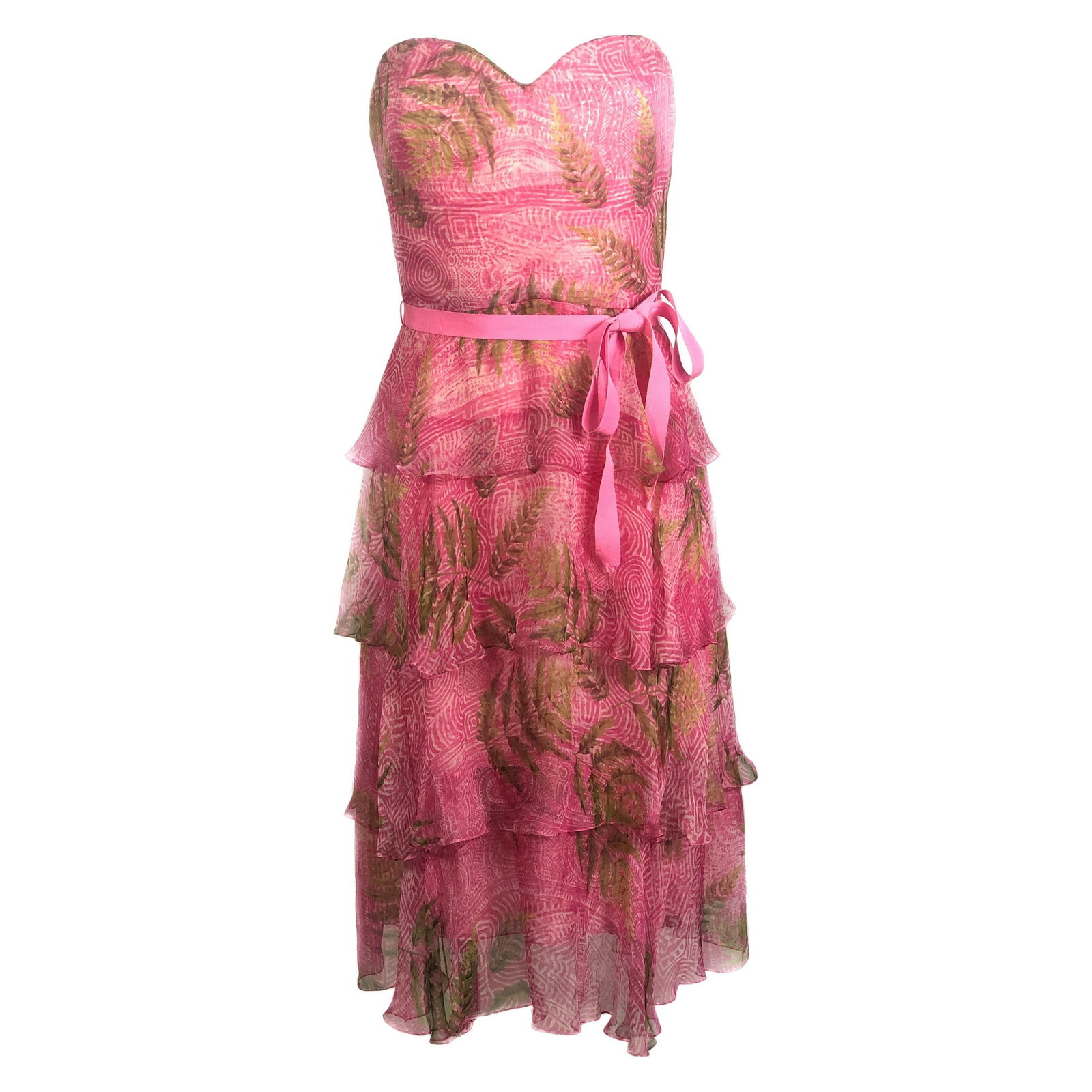 OSCAR DE LA RENTA Silk Strapless Pink Midi Dress w/ Belt Size 6 - 16