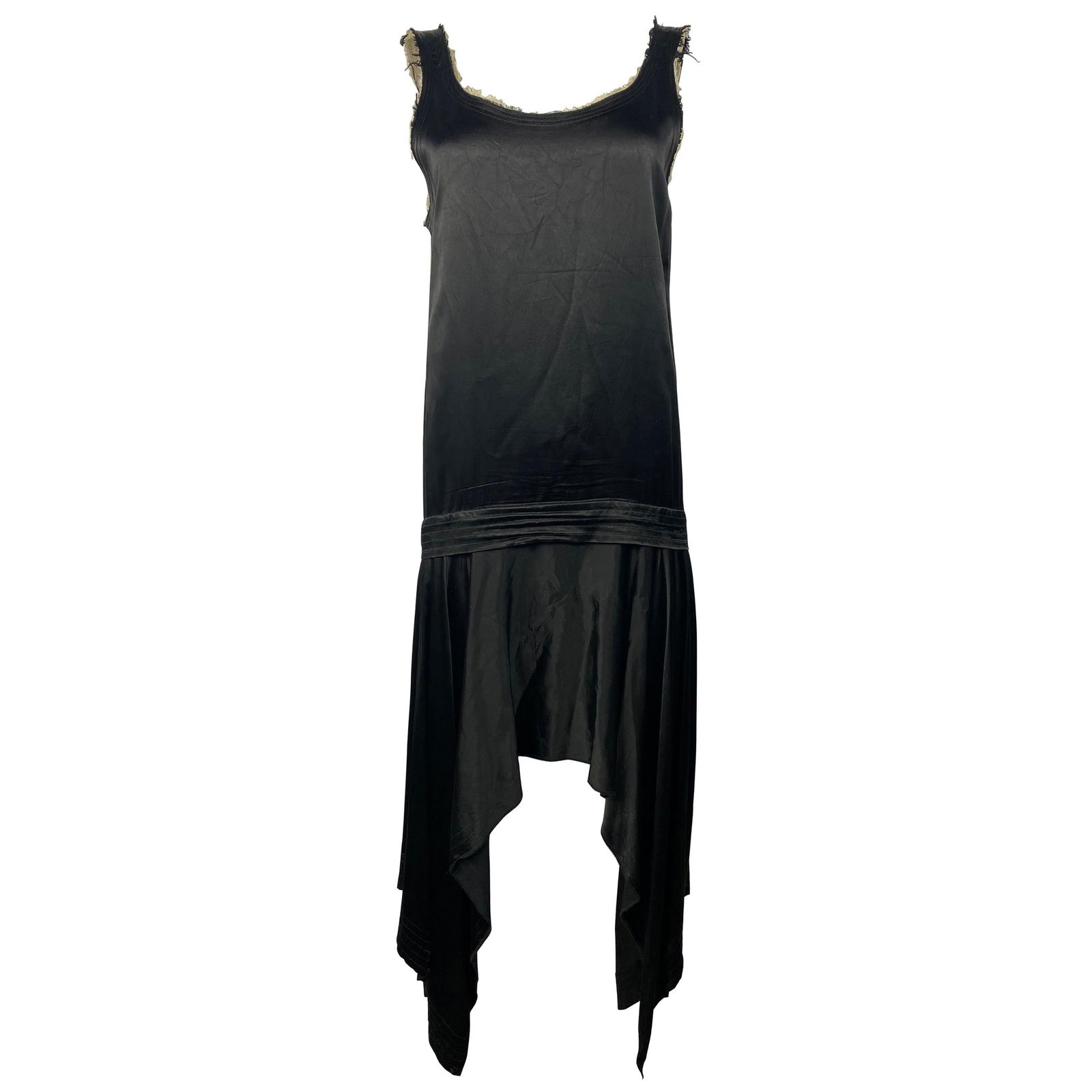 Yohji Yamamoto Black and Beige Maxi Dress, Size 3: Product details: The dress features black color with beige trimming, sleeves, crew neck line and asymmetrical skirt design. Made in Japan. Reserve: $760.00 Shipping:Domestic: Flat-rate of