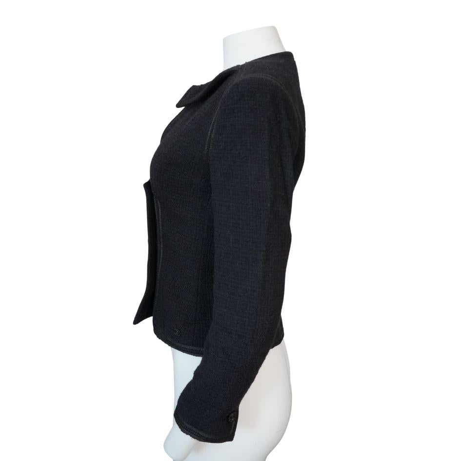 Chanel Black Tweed Asymmetrical Wool Blazer Jacket - 10