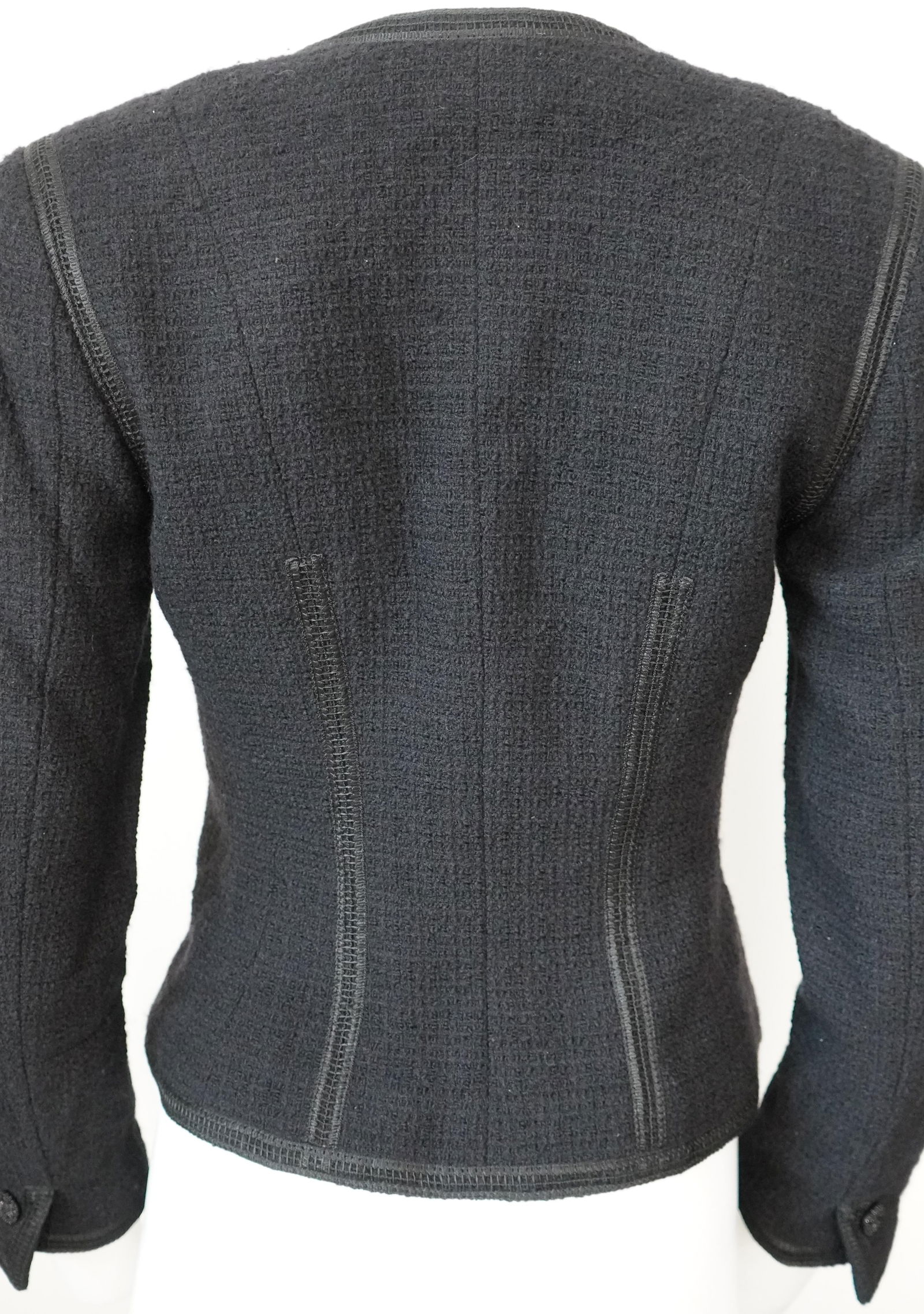 Chanel Black Tweed Asymmetrical Wool Blazer Jacket - 11