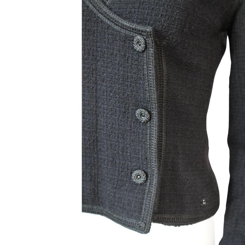 Chanel Black Tweed Asymmetrical Wool Blazer Jacket - 12