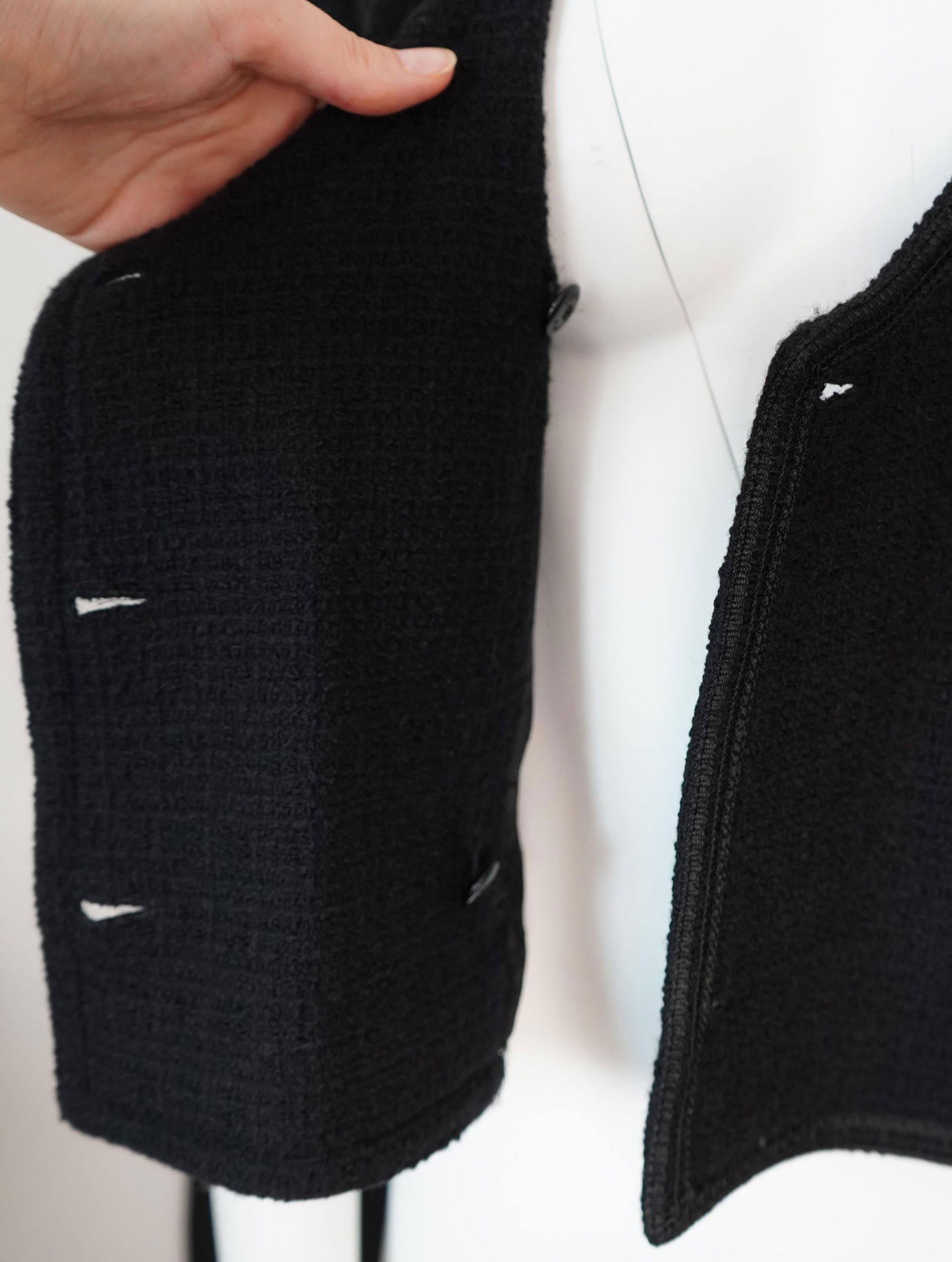 Chanel Black Tweed Asymmetrical Wool Blazer Jacket - 14