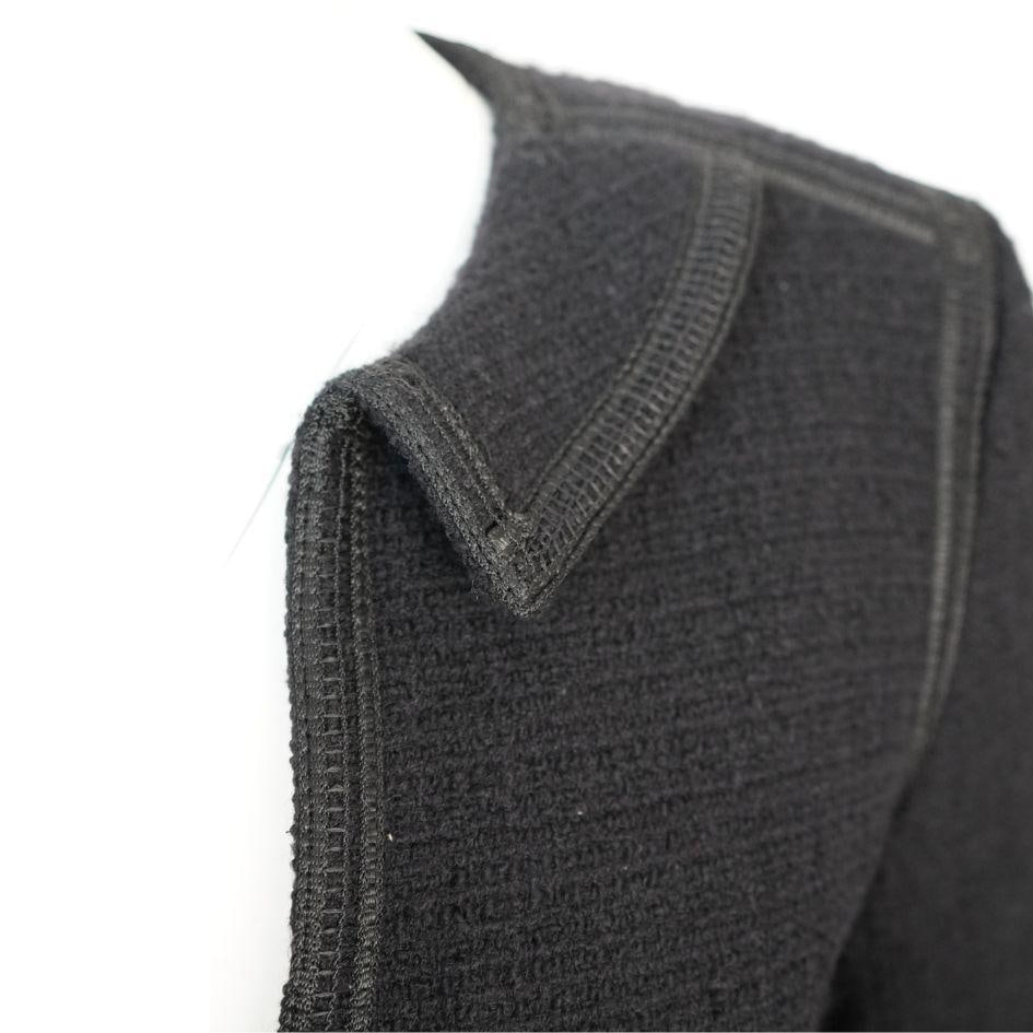 Chanel Black Tweed Asymmetrical Wool Blazer Jacket - 16