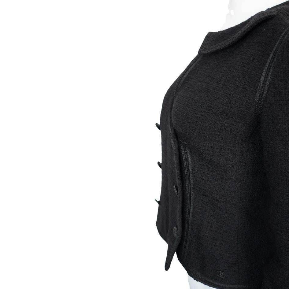 Chanel Black Tweed Asymmetrical Wool Blazer Jacket - 18