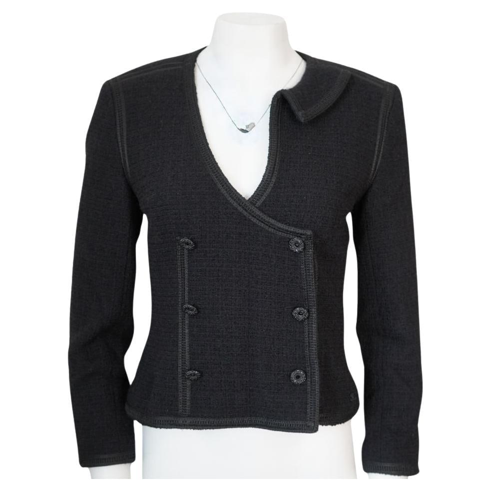 Chanel Black Tweed Asymmetrical Wool Blazer Jacket (1 of 20)