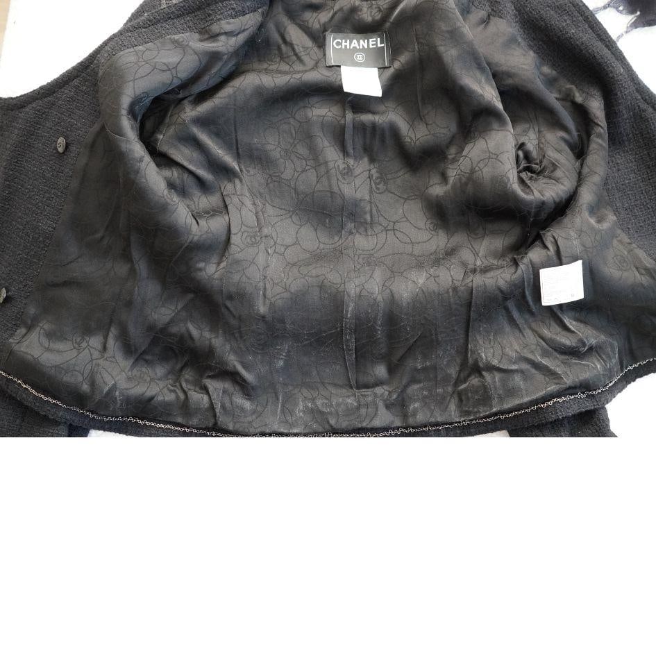 Chanel Black Tweed Asymmetrical Wool Blazer Jacket - 20
