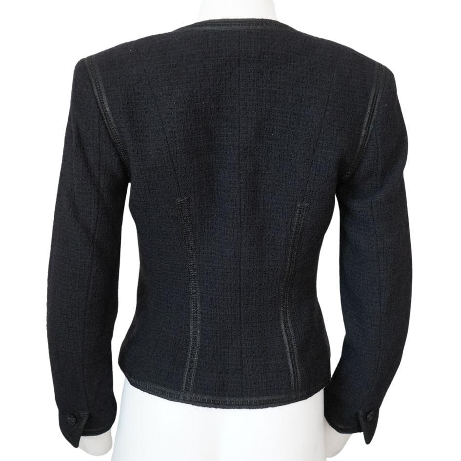 Chanel Black Tweed Asymmetrical Wool Blazer Jacket - 8