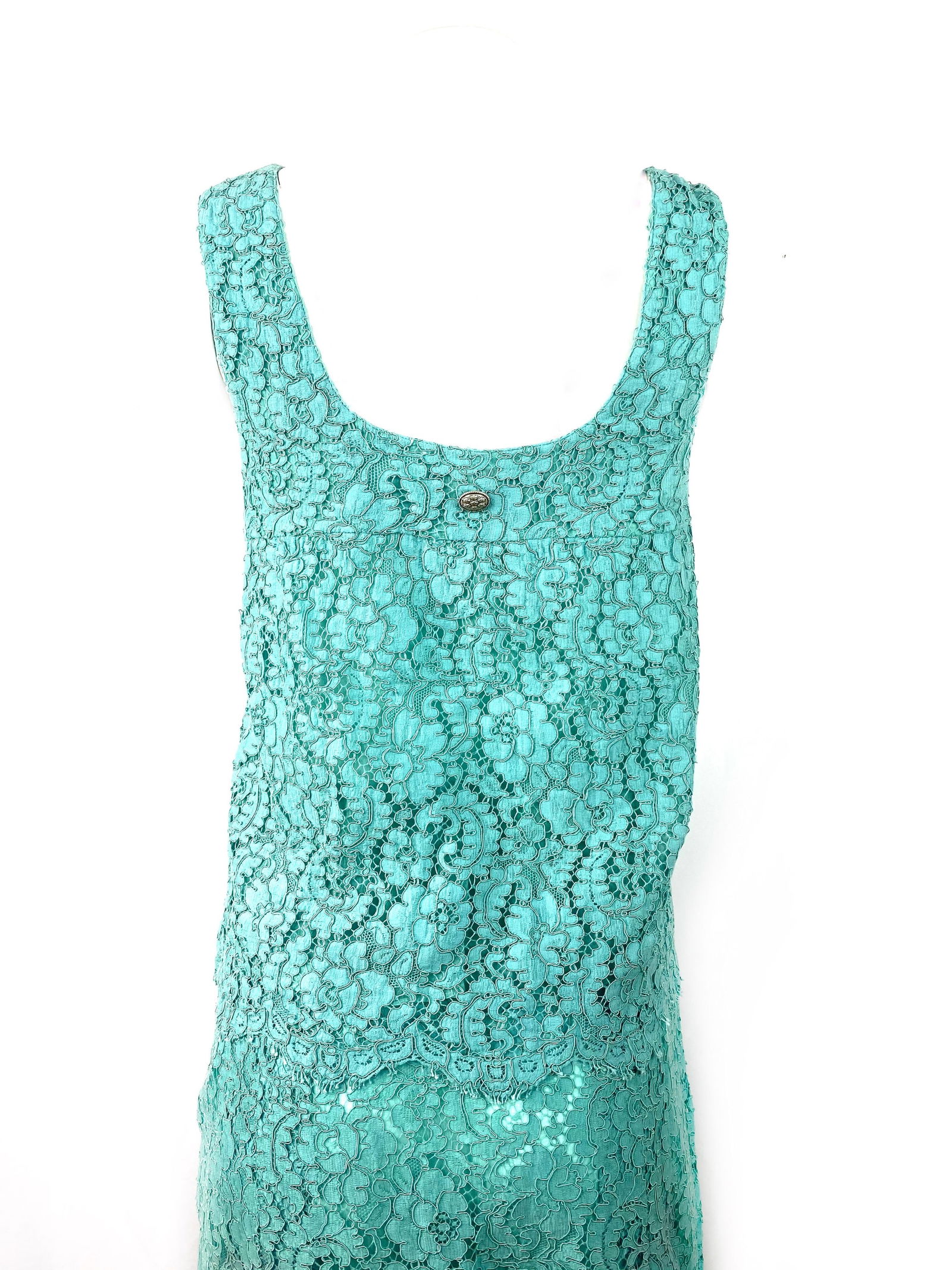 Chanel Turquoise Floral Lace Top and Skirt Set Size 40 - 12