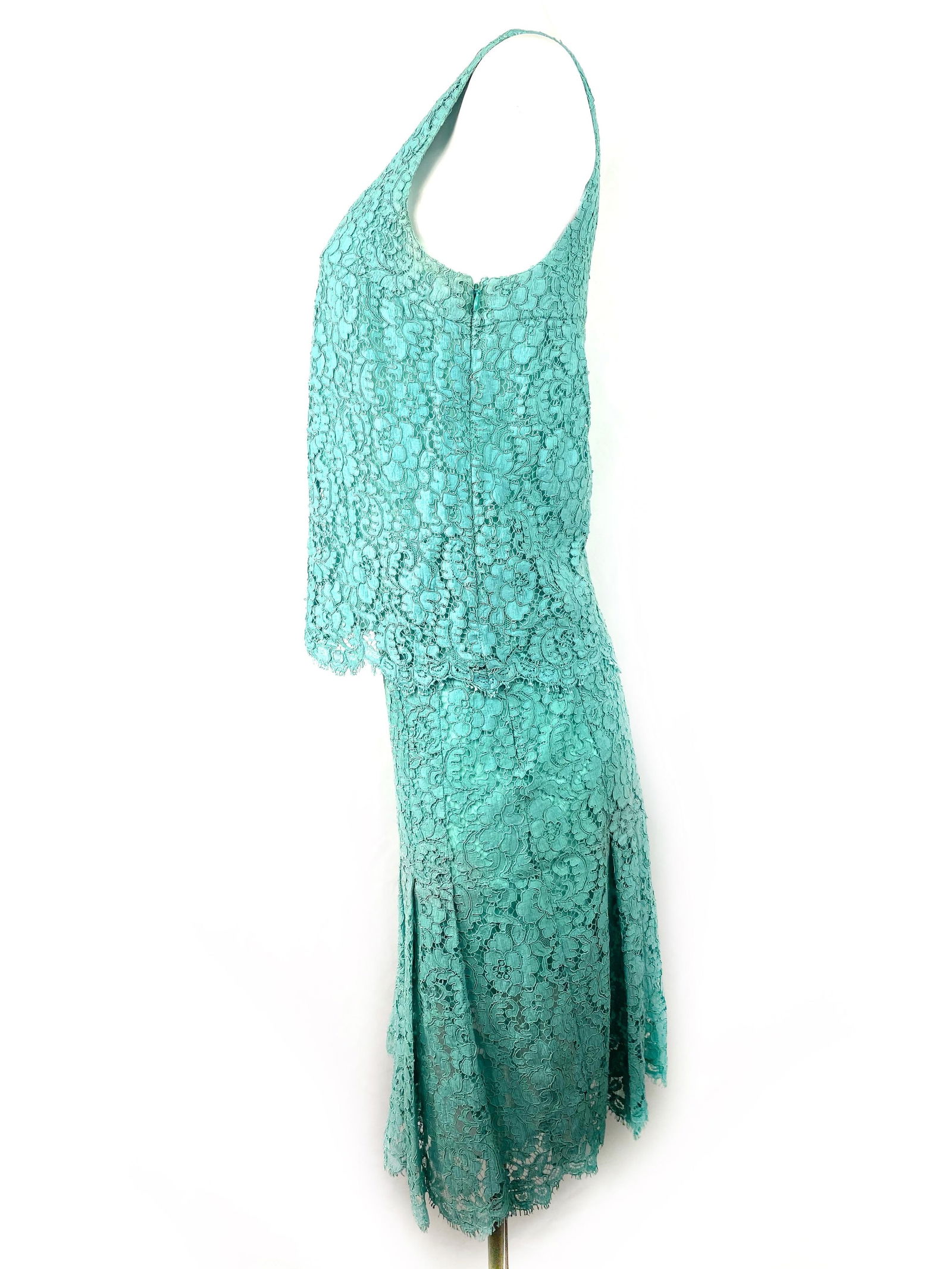 Chanel Turquoise Floral Lace Top and Skirt Set Size 40 - 14