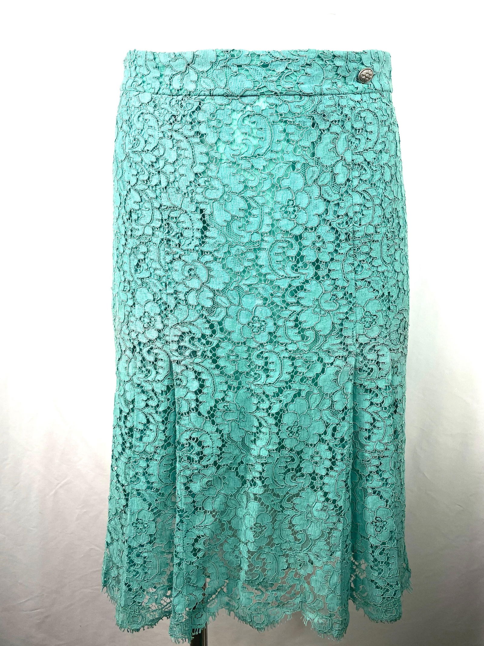Chanel Turquoise Floral Lace Top and Skirt Set Size 40 - 15