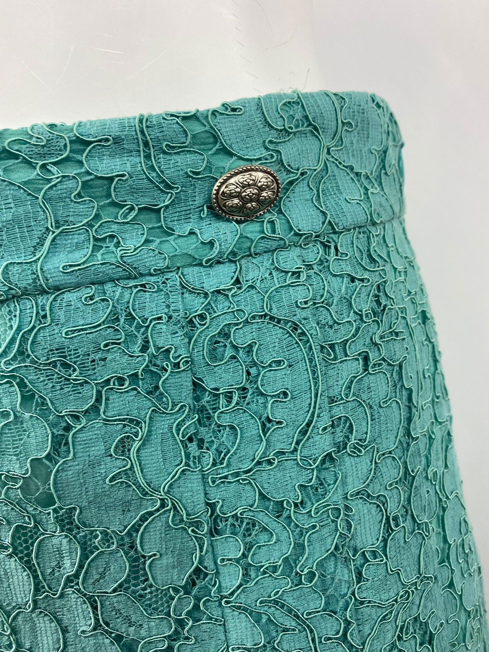 Chanel Turquoise Floral Lace Top and Skirt Set Size 40 - 16