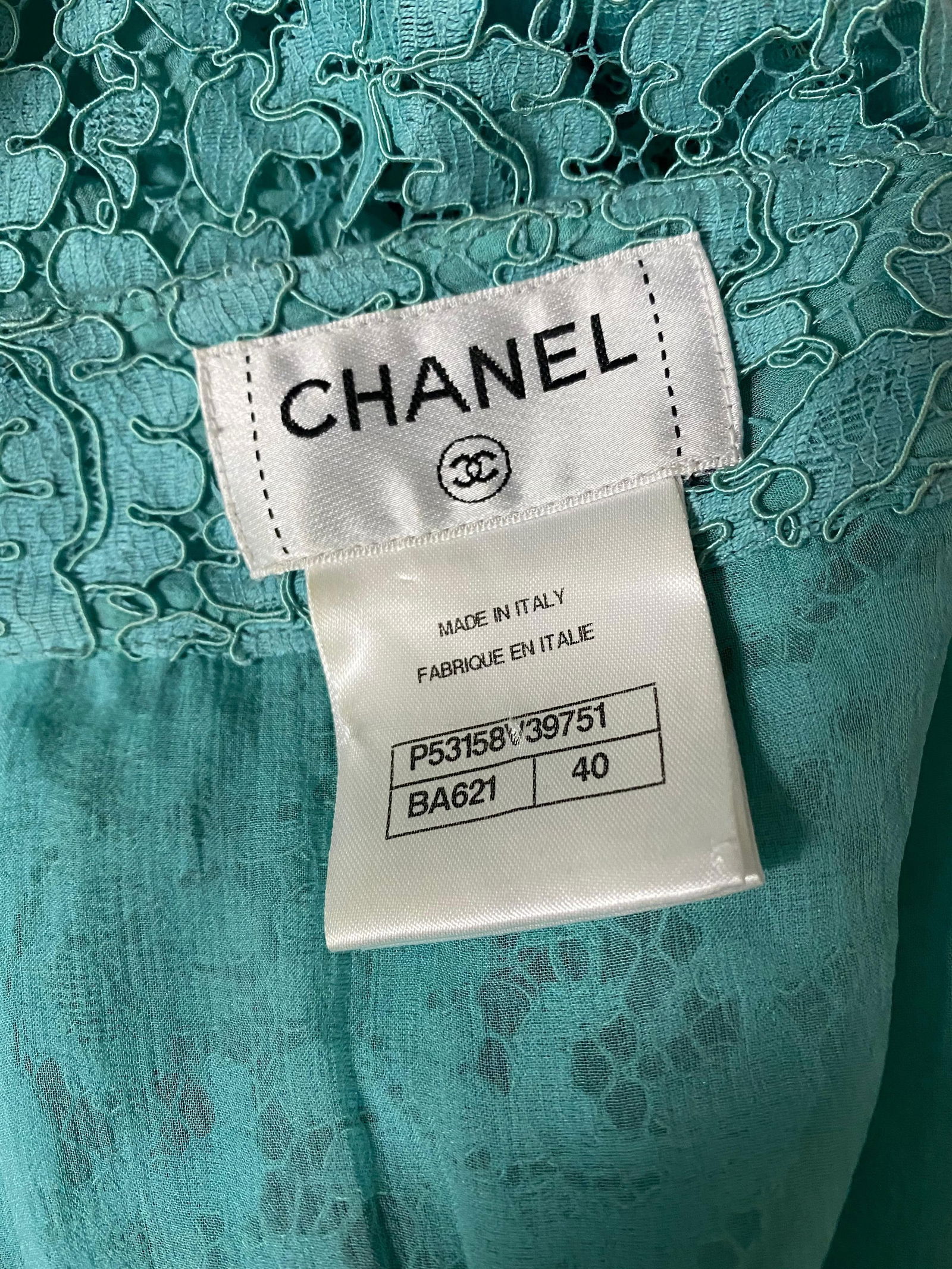 Chanel Turquoise Floral Lace Top and Skirt Set Size 40 - 5