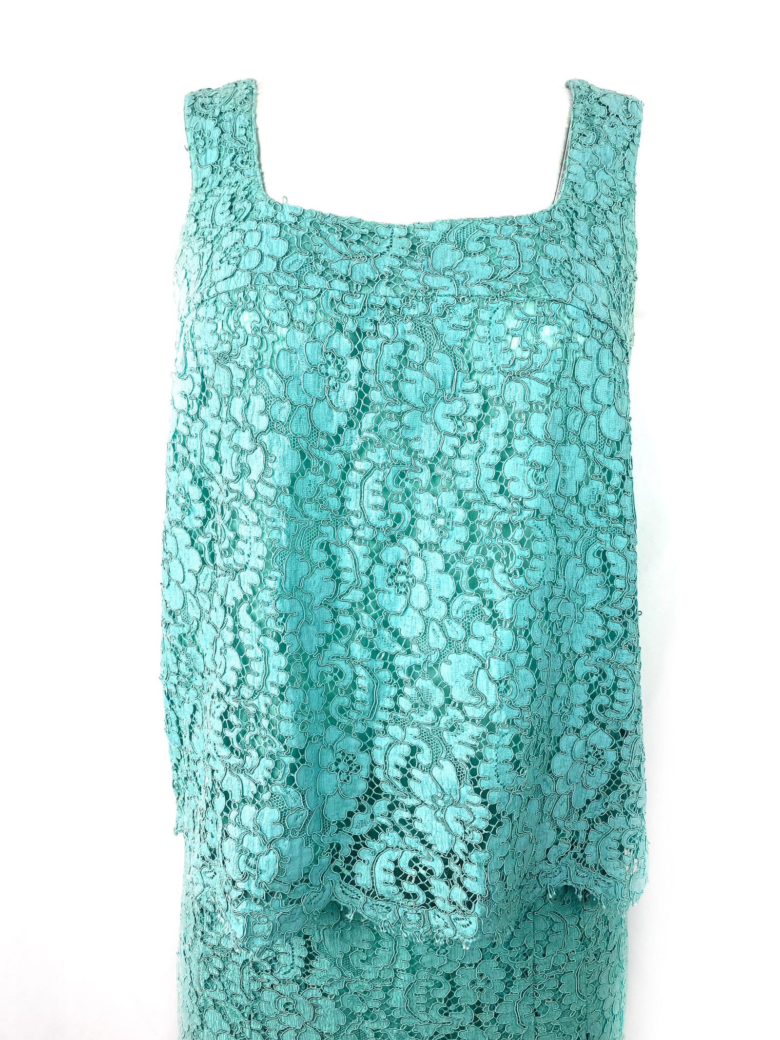 Chanel Turquoise Floral Lace Top and Skirt Set Size 40 - 8