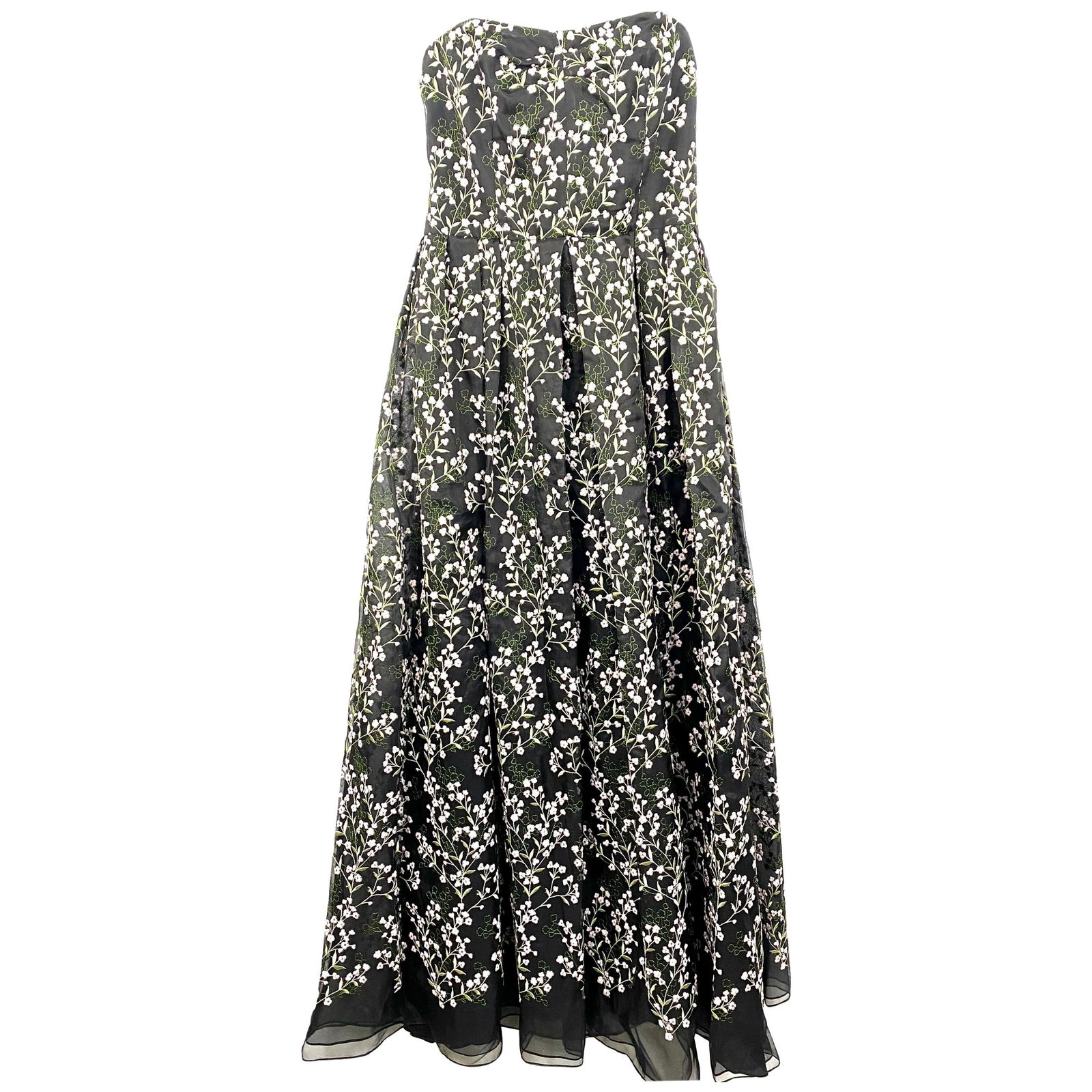 Erdem Black Silk and Floral Pattern Evening Dress Size 8: Edem Black Silk and Floral Pattern Evening Dress Size 8 Product details: Size US8, UK12 Strapless neck line cut Midi length Pink and green flowers embroidery detail Size zipper and hook closure Made