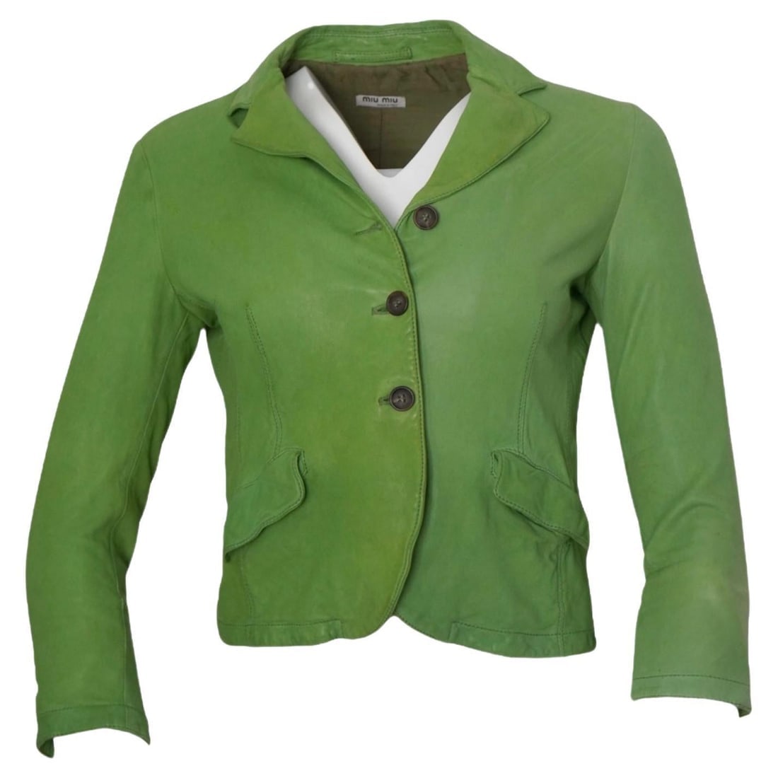 MIU MIU Green Leather Buttoned Jacket - 14