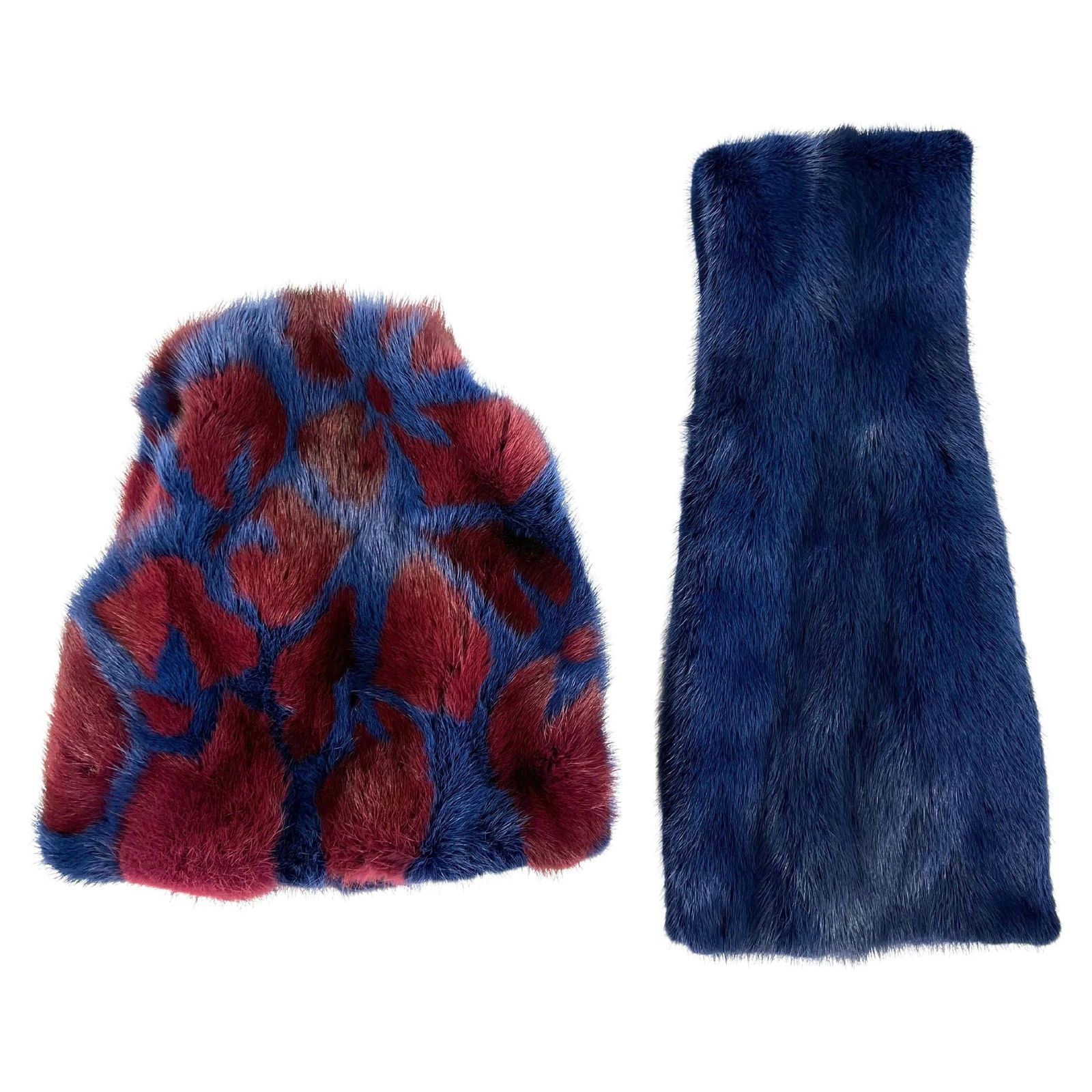 Mink Red and Navy Hat and Scarf Set - 11