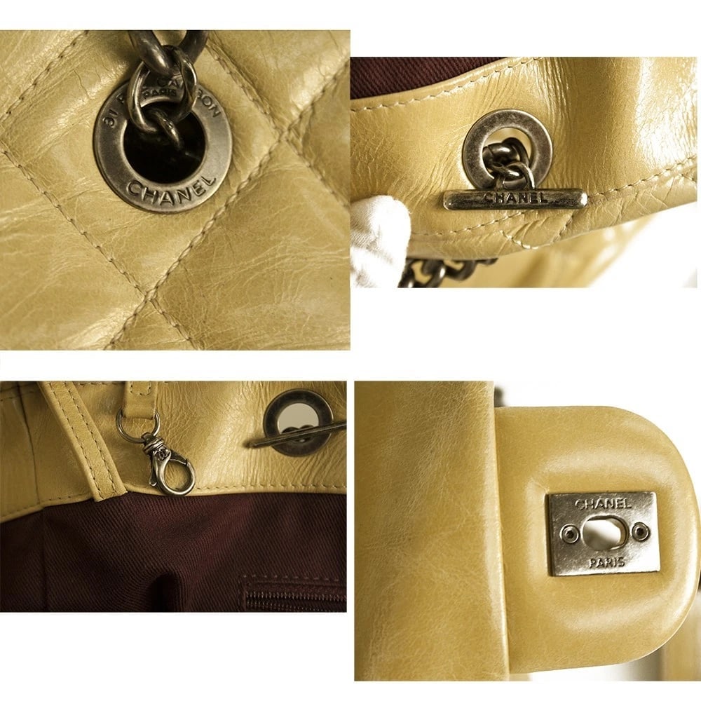 CHANEL Glazed calfskin large flap front pocket tote beige bag gunmetal hardware - 11