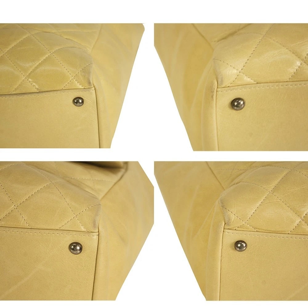 CHANEL Glazed calfskin large flap front pocket tote beige bag gunmetal hardware - 4