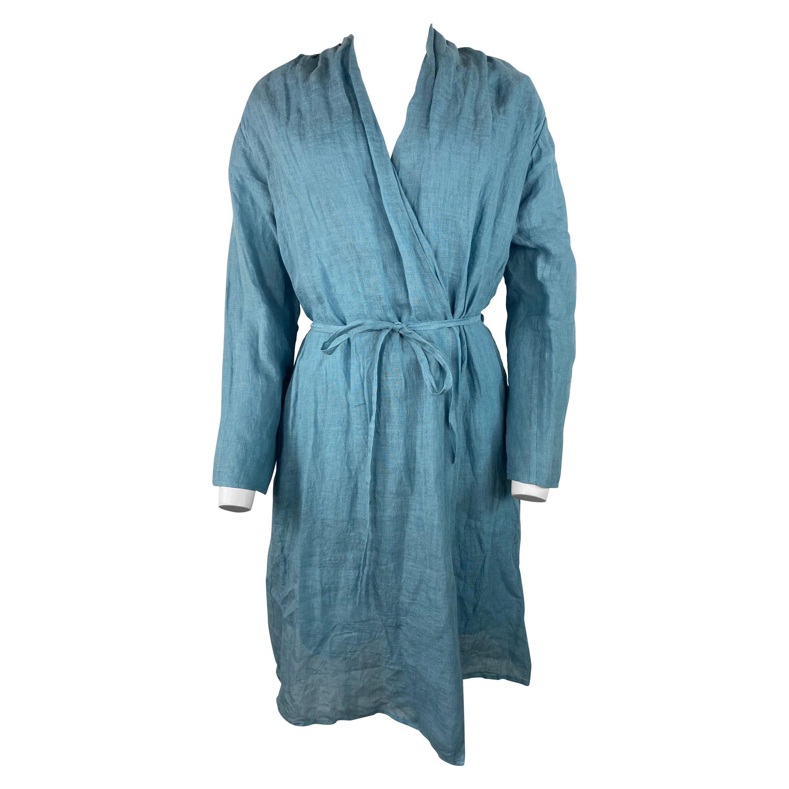 Enrico Blue Linen Robe Jacket Dress, Size 38: Product details: The robe is made out of 100% linen, featuring baby blue color, mid length and tie around the waist closure. Reserve: $520.00 Shipping:Domestic: Flat-rate of $85.99 to