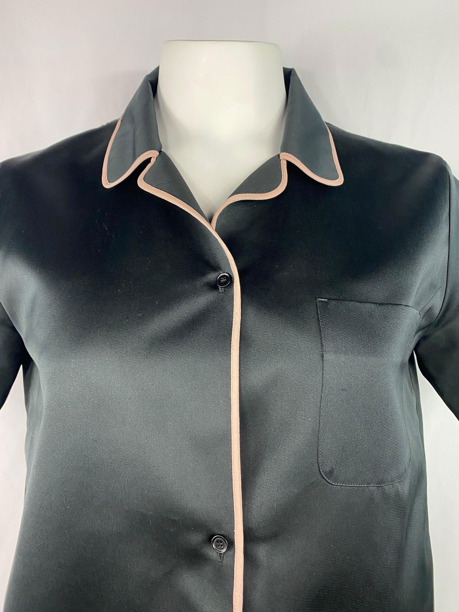 Rochas Black Short Sleeves Button Down Blouse Shirt Top, Size 42 - 17