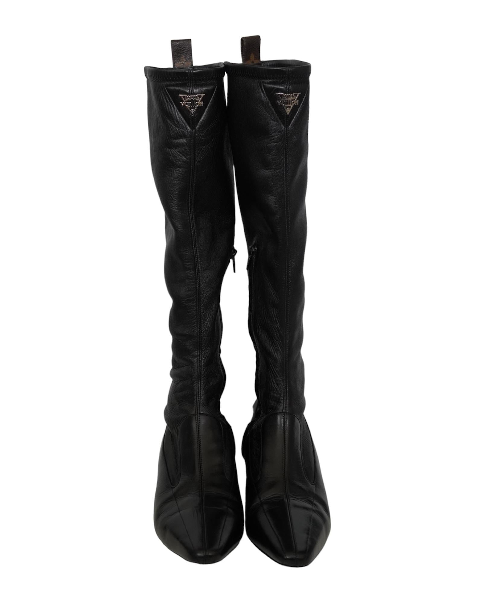 Louis Vuitton Black Long Leather Heeled Boot - 9