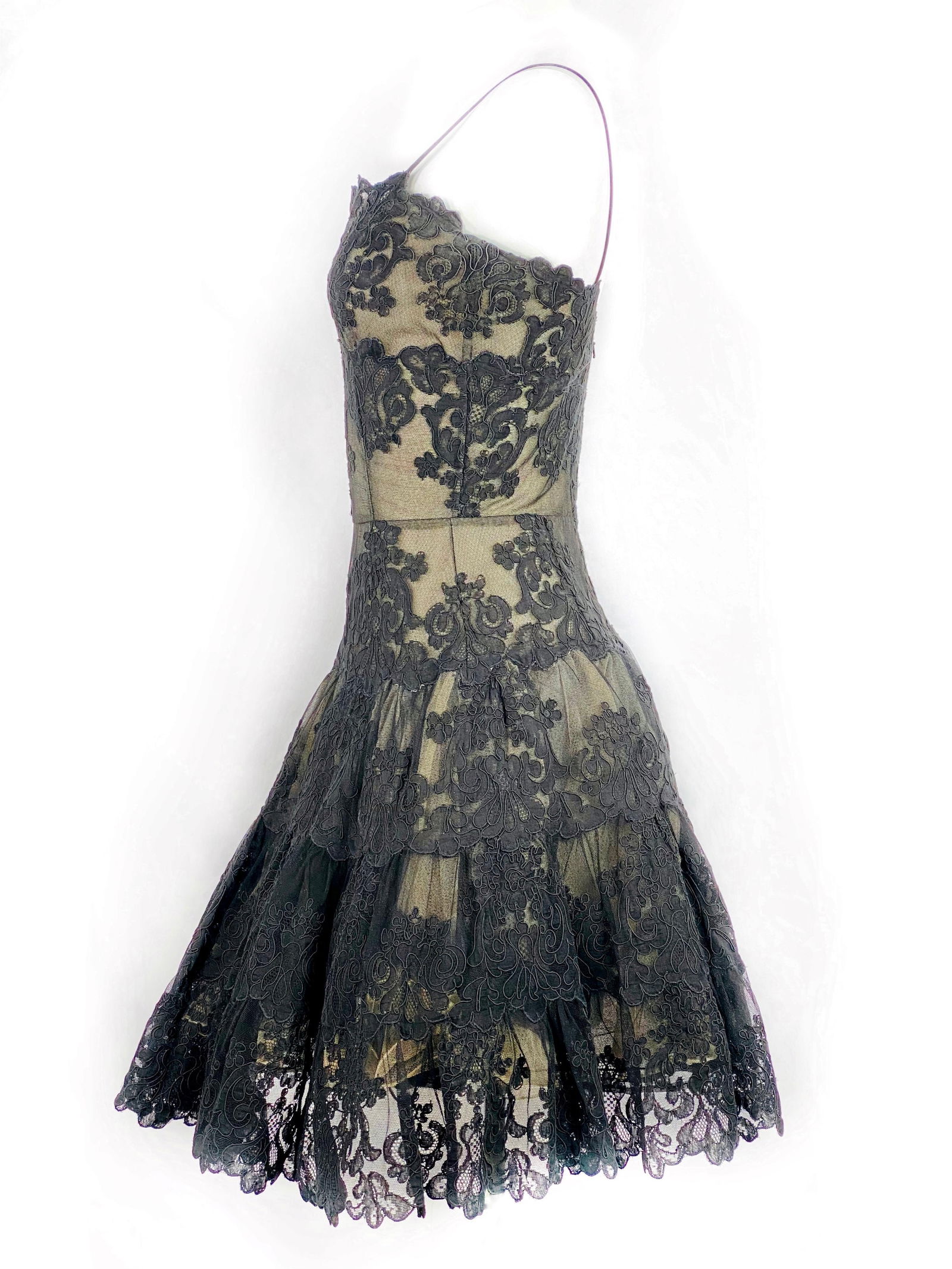 Vintage VICKY TIEL Couture Paris Black Floral Lace Sleeveless Mini Dress Size S - 19