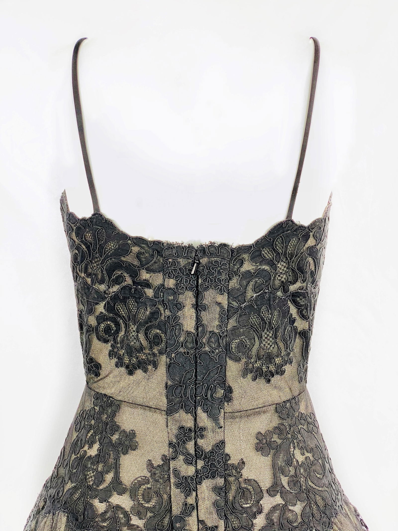 Vintage VICKY TIEL Couture Paris Black Floral Lace Sleeveless Mini Dress Size S - 3