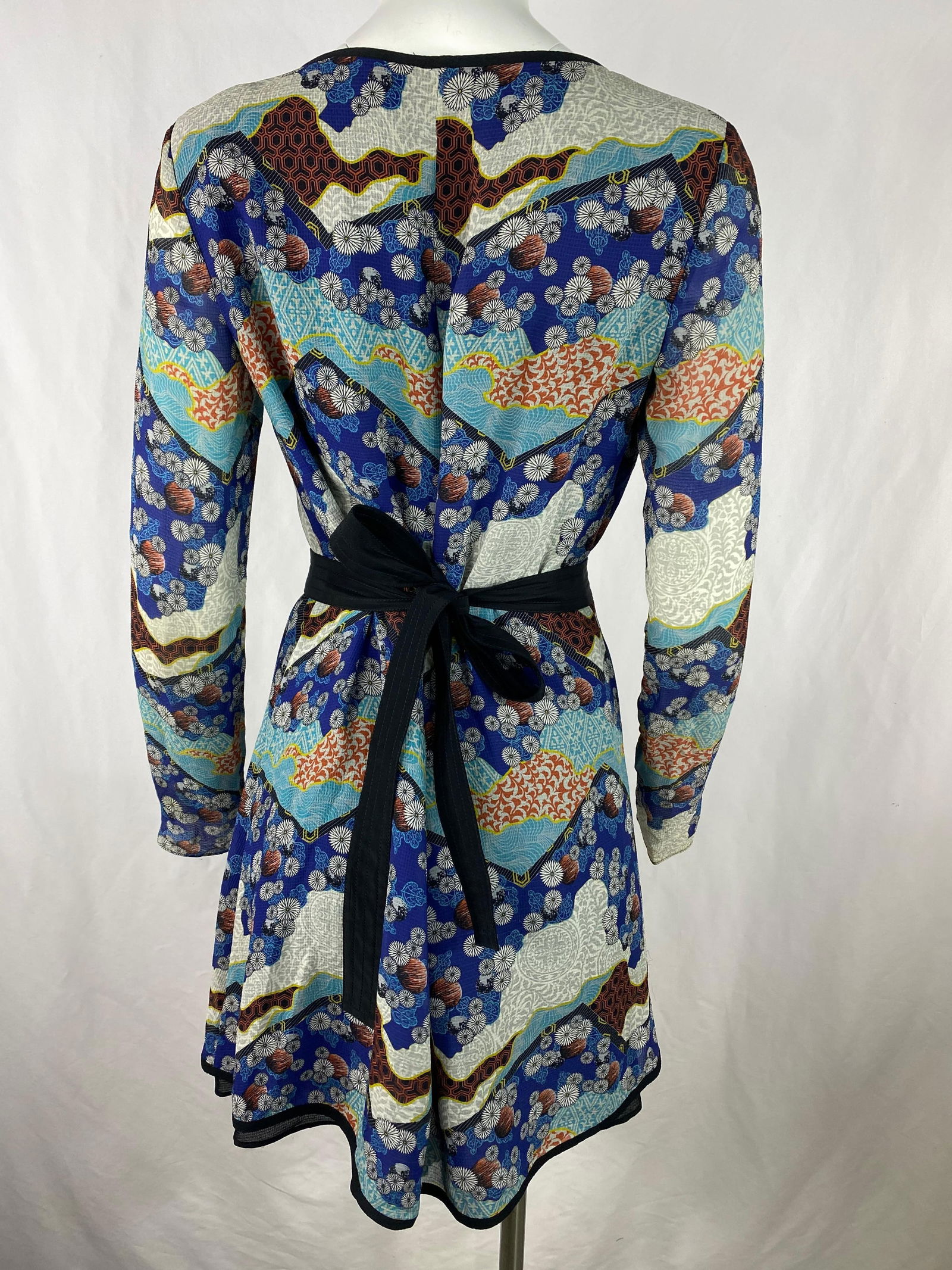 Proenza Schouler Black and Multicolored Wrap Round Mini Dress, Size 6 - 10