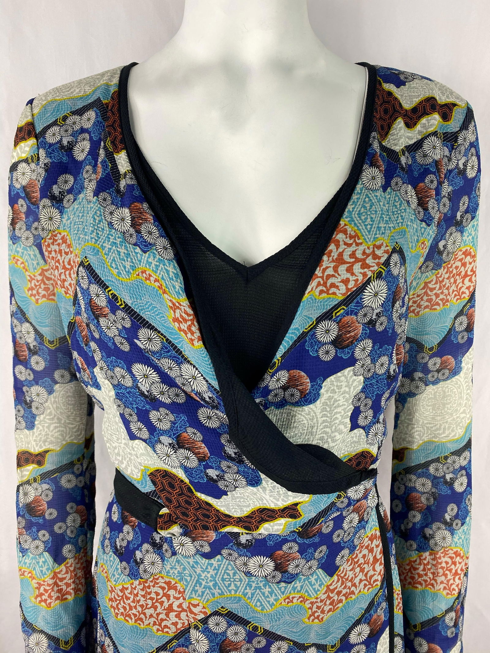 Proenza Schouler Black and Multicolored Wrap Round Mini Dress, Size 6 - 17